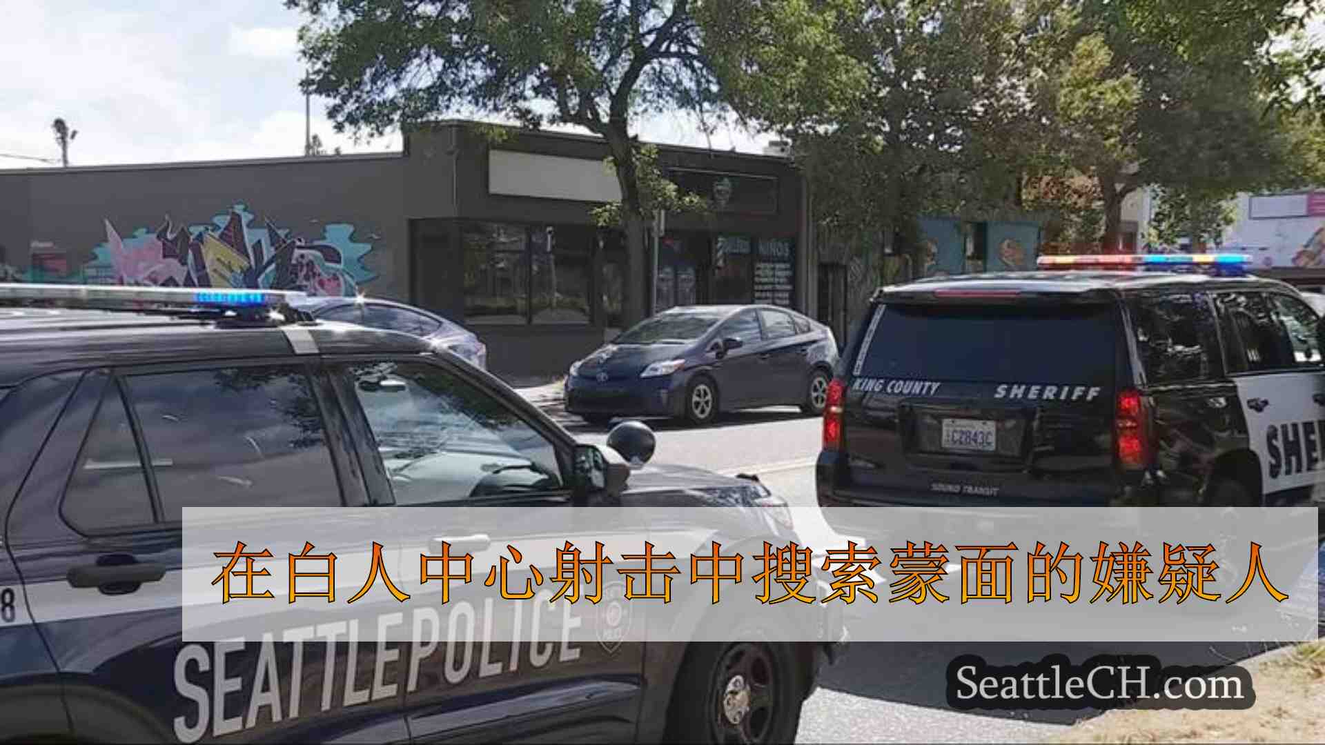 在白人中心射击中搜索蒙面的嫌疑人