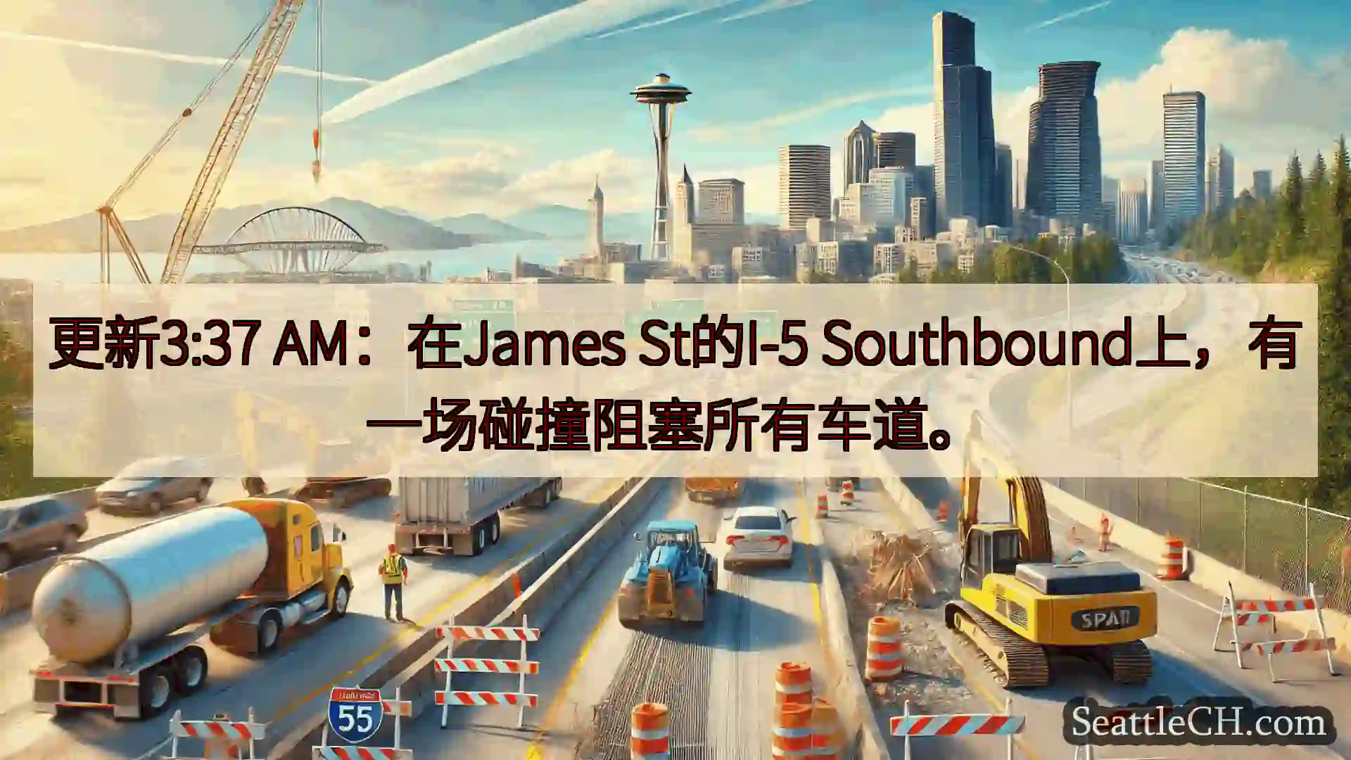 西雅图交通新闻 更新3:37 AM：在James St的I-5