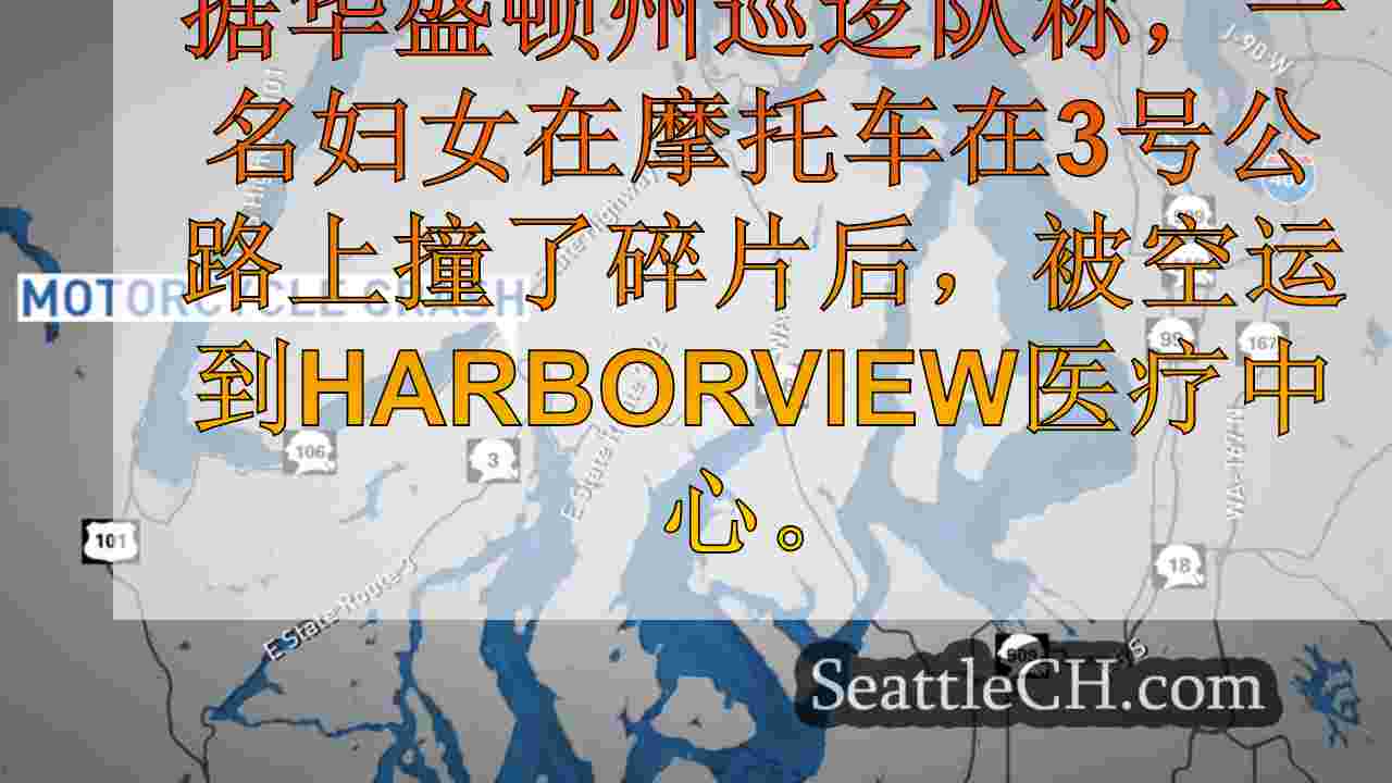 摩托车撞击道路后，妇女被空运到医院