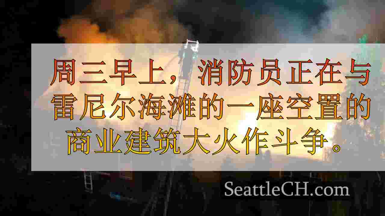 消防员在雷尼尔海滩的空置商业建筑中战斗大火