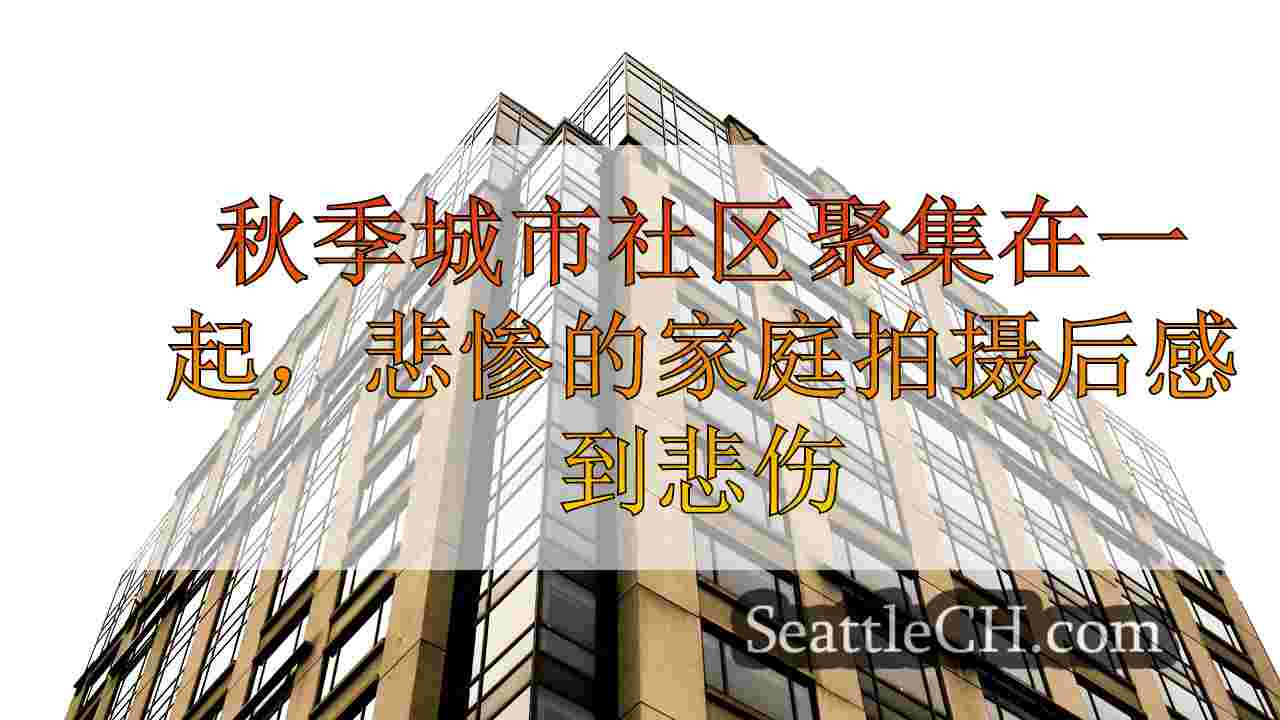 秋季城市社区聚集在一起，悲惨的家庭枪击事件发生