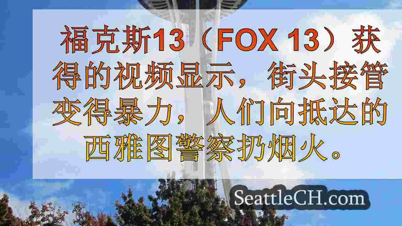 视频：人们在西雅图街收购活动的警察局扔烟火