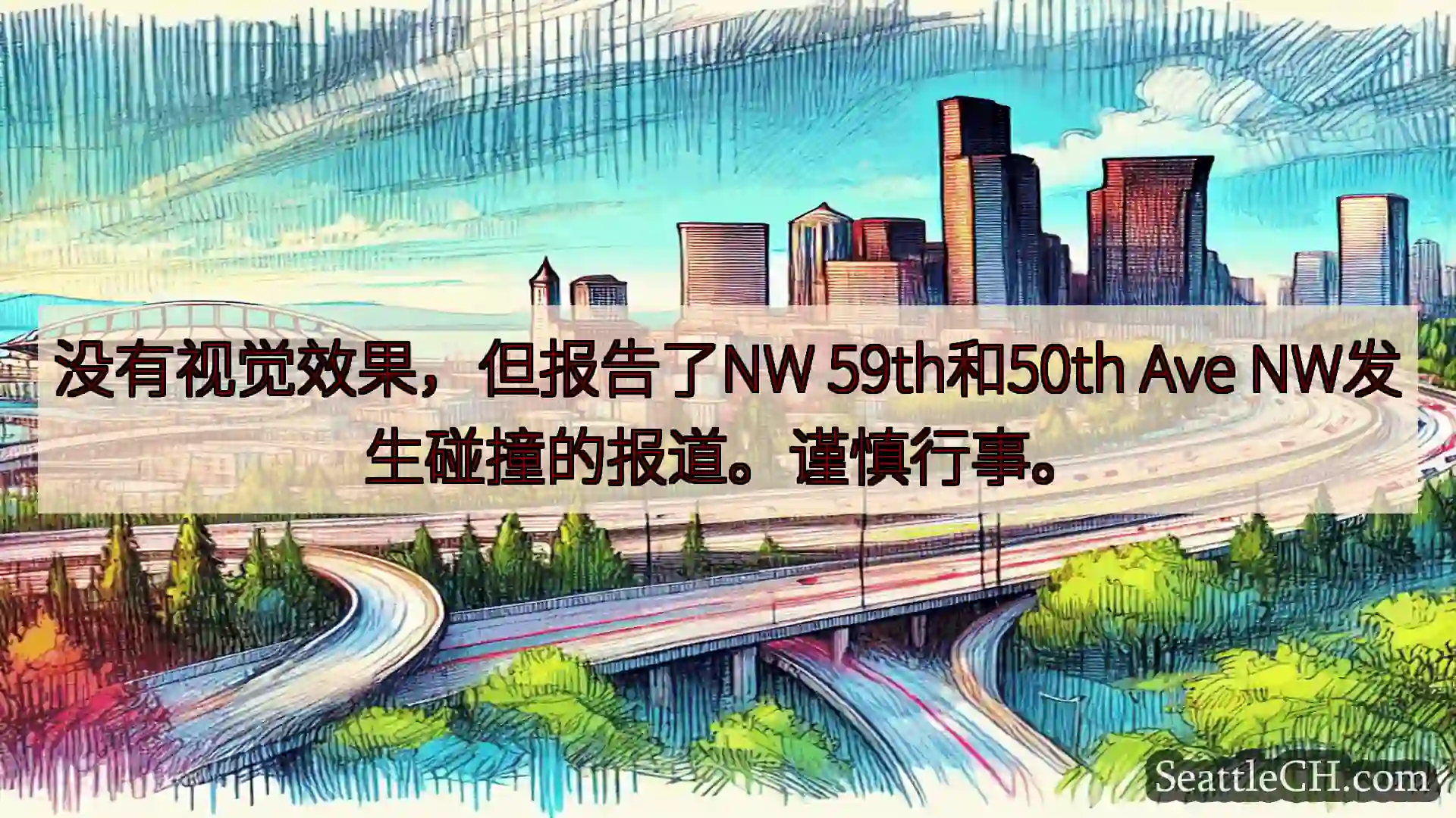 西雅图交通新闻 没有视觉效果，但报告了NW 59th和50th Ave