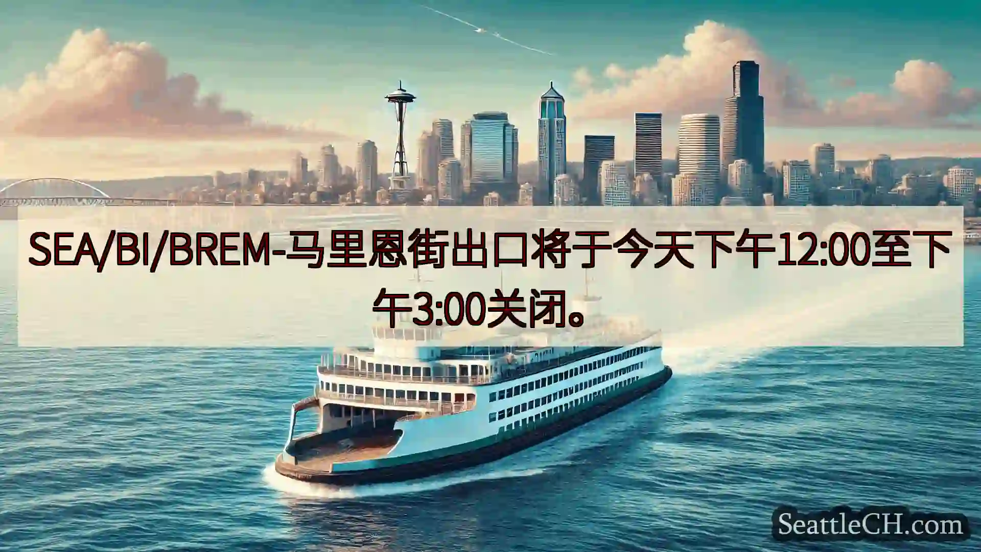 西雅图渡轮新闻 SEA/BI/BREM-马里恩街出口将于今天下午12:00至下午3:0