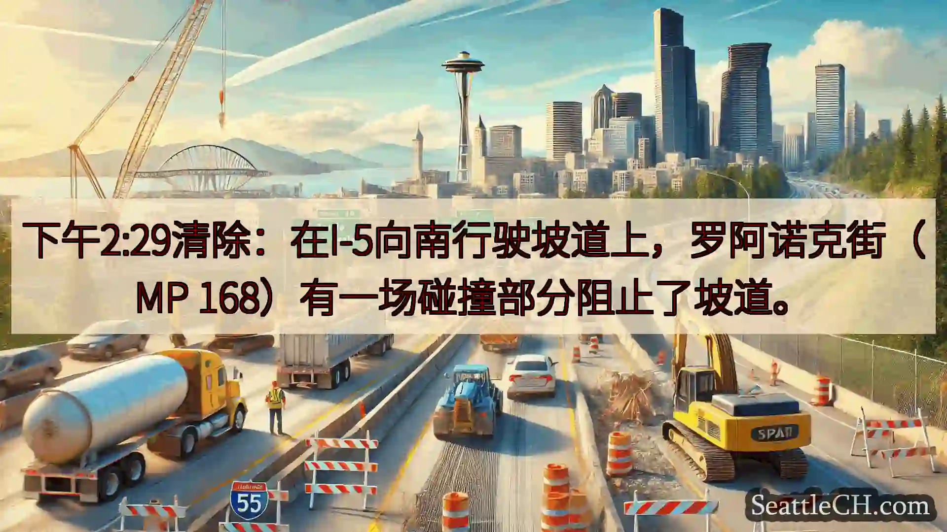 西雅图交通新闻 下午2:29清除：在I-5向南行驶坡道上，罗阿诺克街（MP