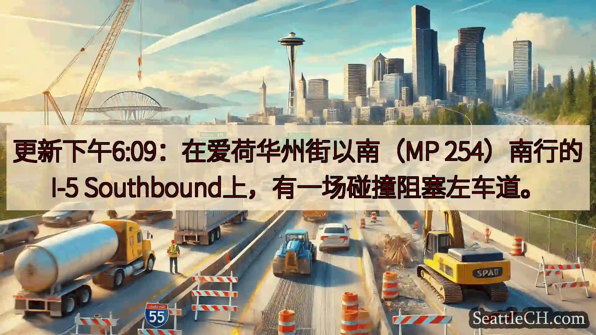 西雅图交通新闻 更新下午6:09：在爱荷华州街以南（MP 254）南行的I-5