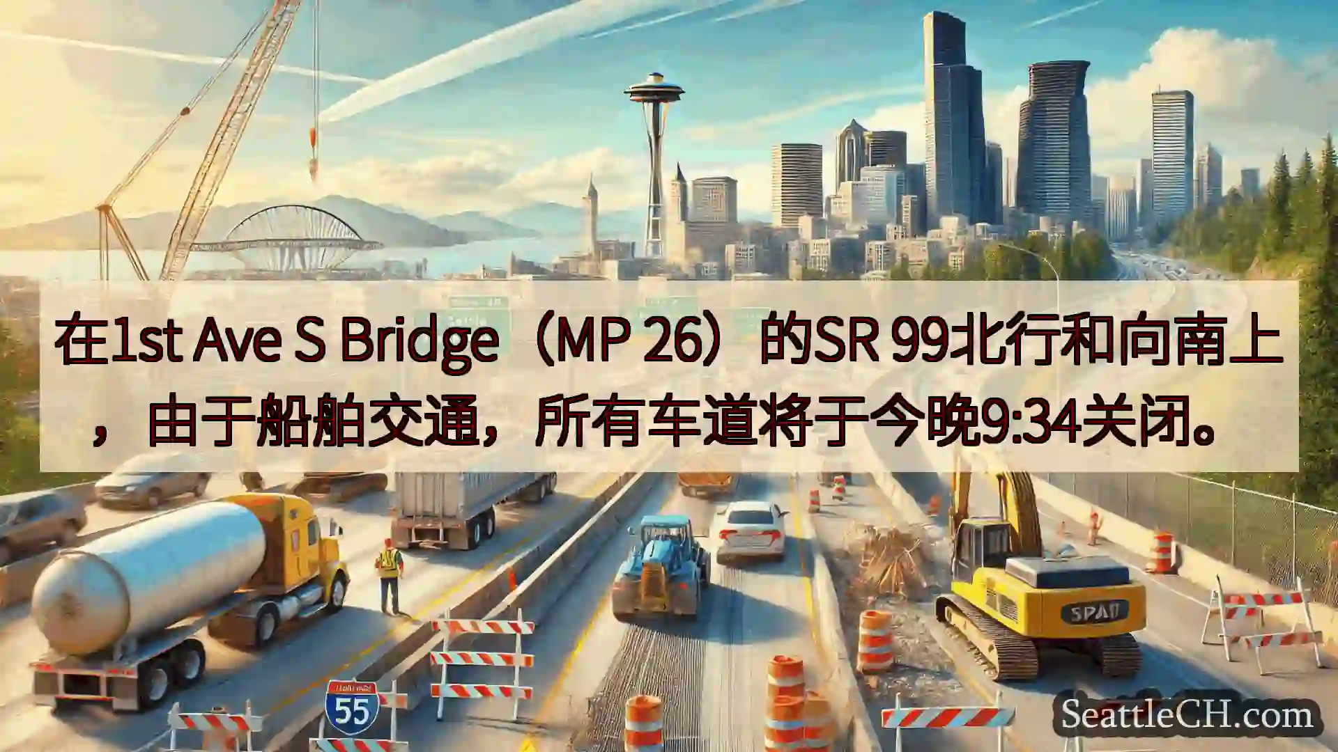 西雅图交通新闻 在1st Ave S Bridge（MP 26）的SR