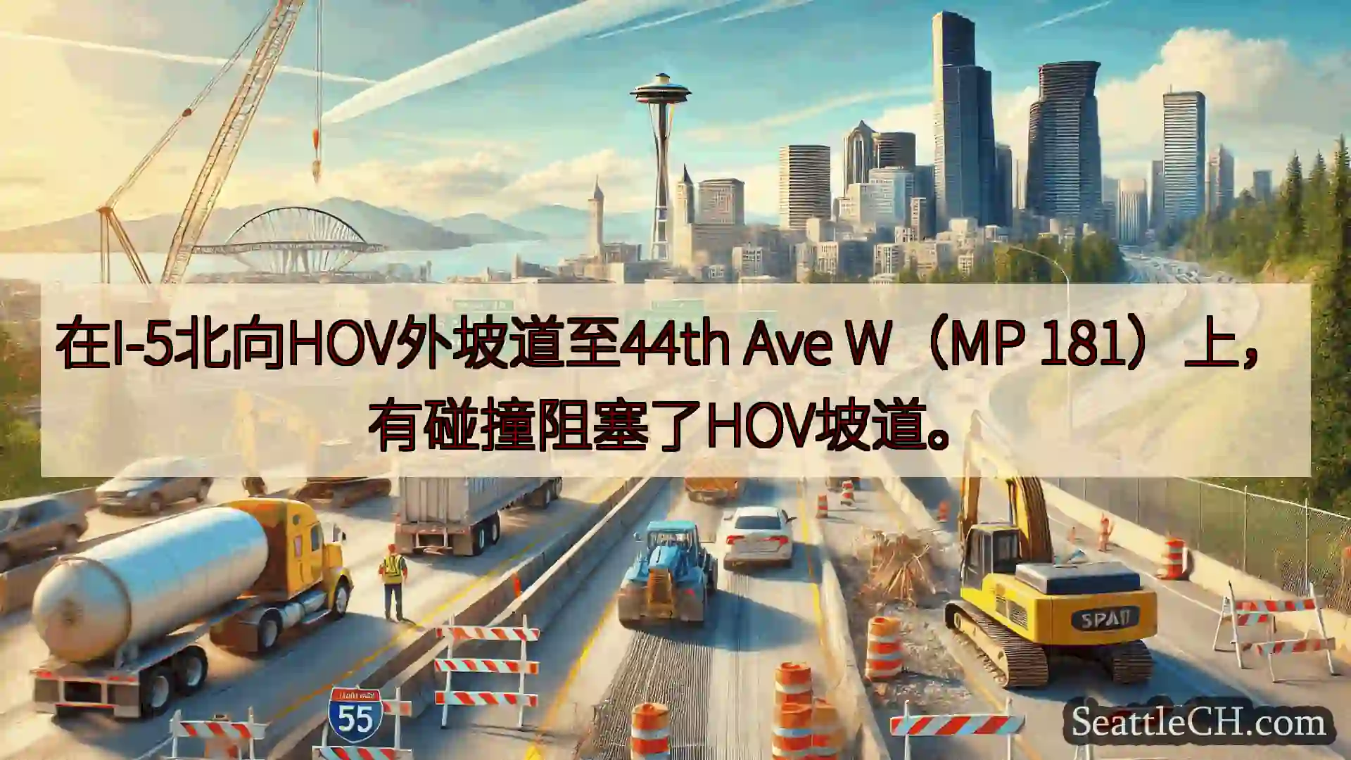 西雅图交通新闻 在I-5北向HOV外坡道至44th Ave W（MP