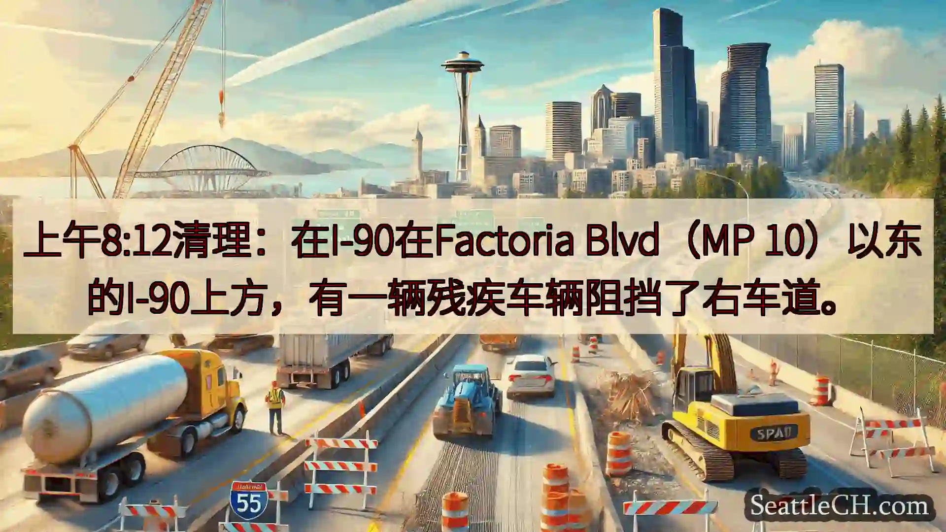 西雅图交通新闻 上午8:12清理：在I-90在Factoria Blvd（MP