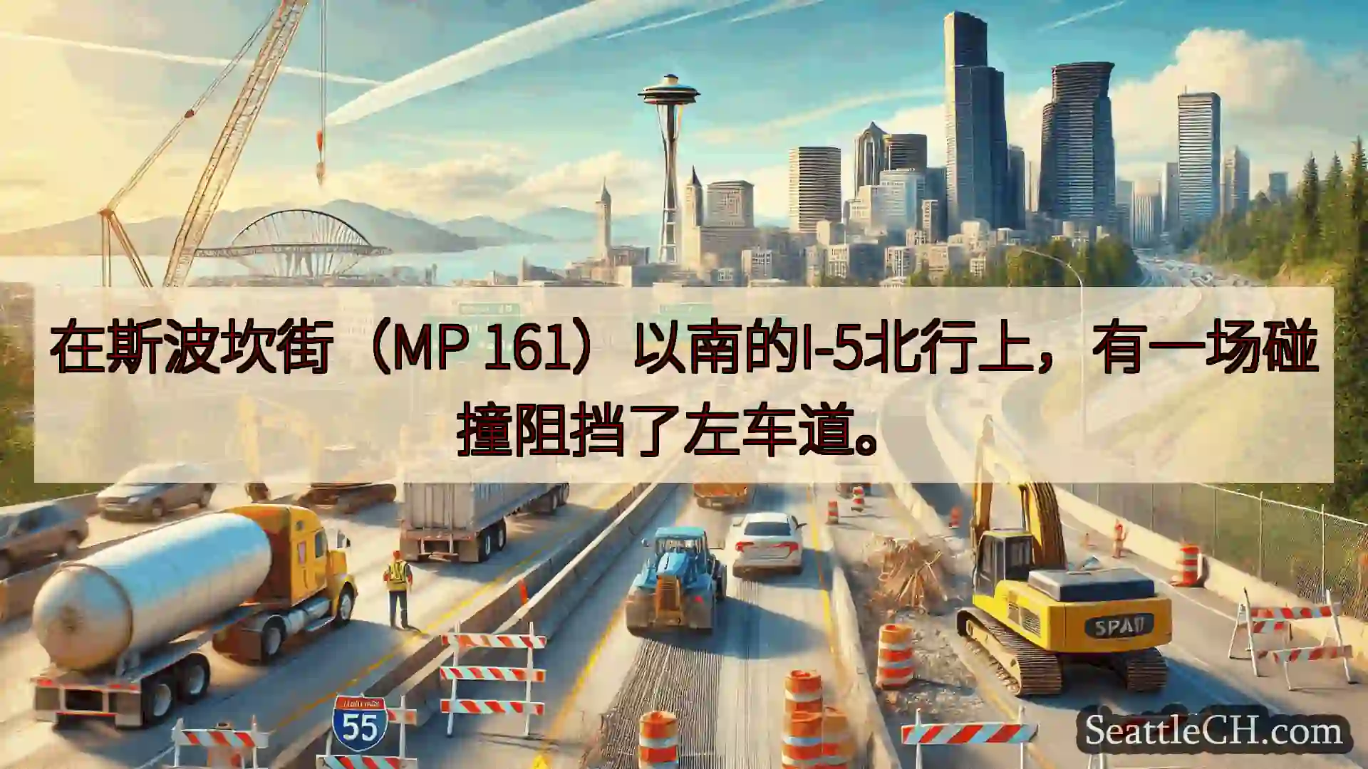 西雅图交通新闻 在斯波坎街（MP 161）以南的I-5北行上，有一场碰撞阻挡了左车道。