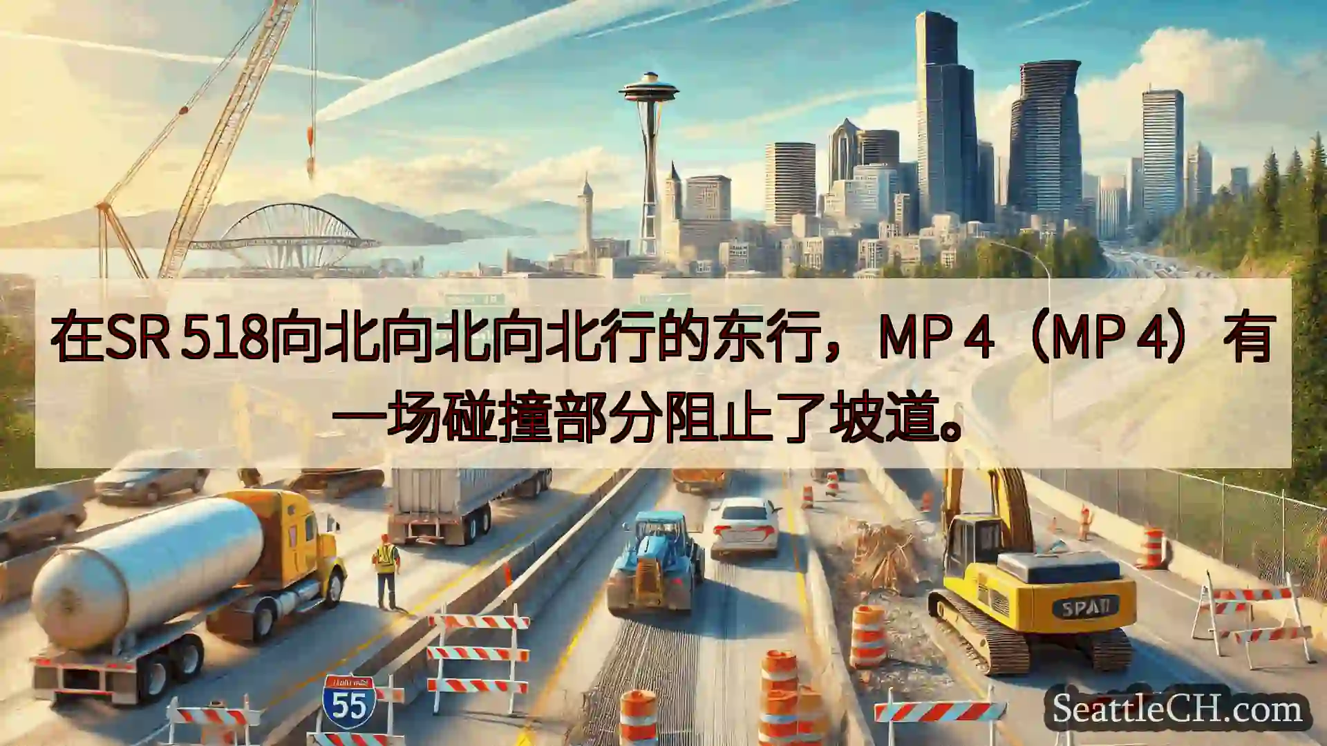 西雅图交通新闻 在SR 518向北向北向北行的东行，MP 4（MP