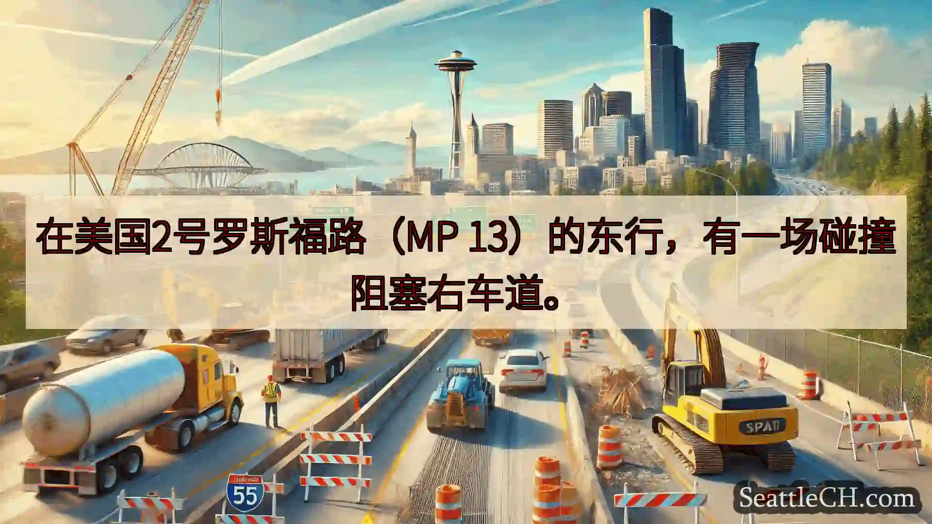 西雅图交通新闻 在美国2号罗斯福路（MP 13）的东行，有一场碰撞阻塞右车道。