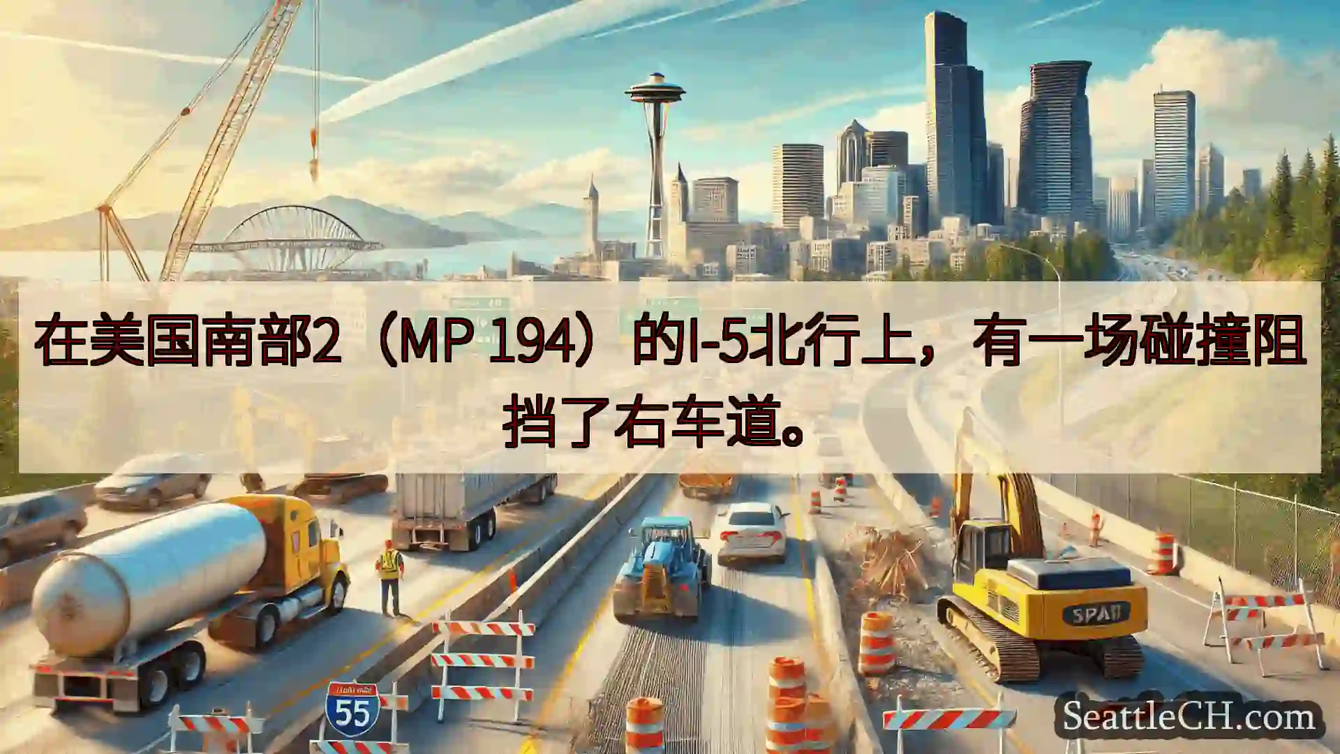 西雅图交通新闻 在美国南部2（MP 194）的I-5北行上，有一场碰撞阻挡了右车道。