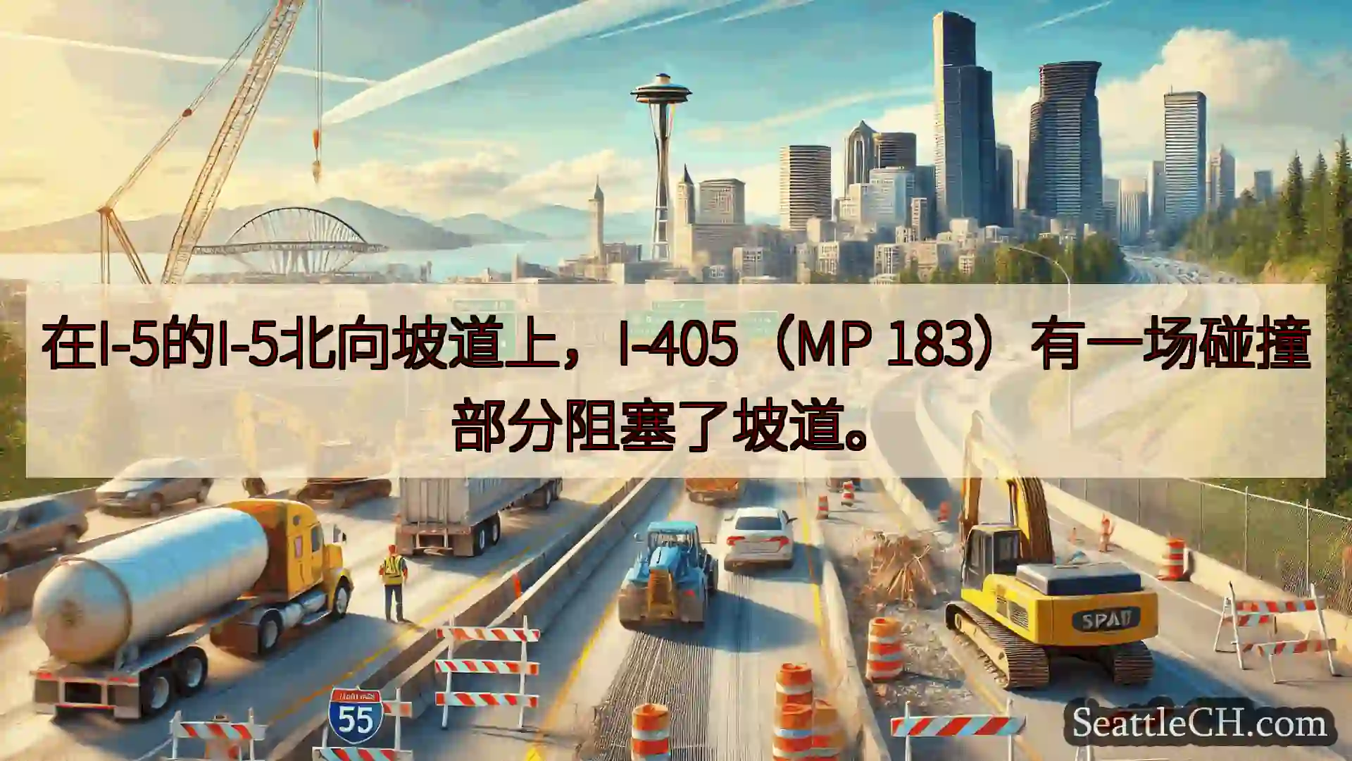 西雅图交通新闻 在I-5的I-5北向坡道上，I-405（MP