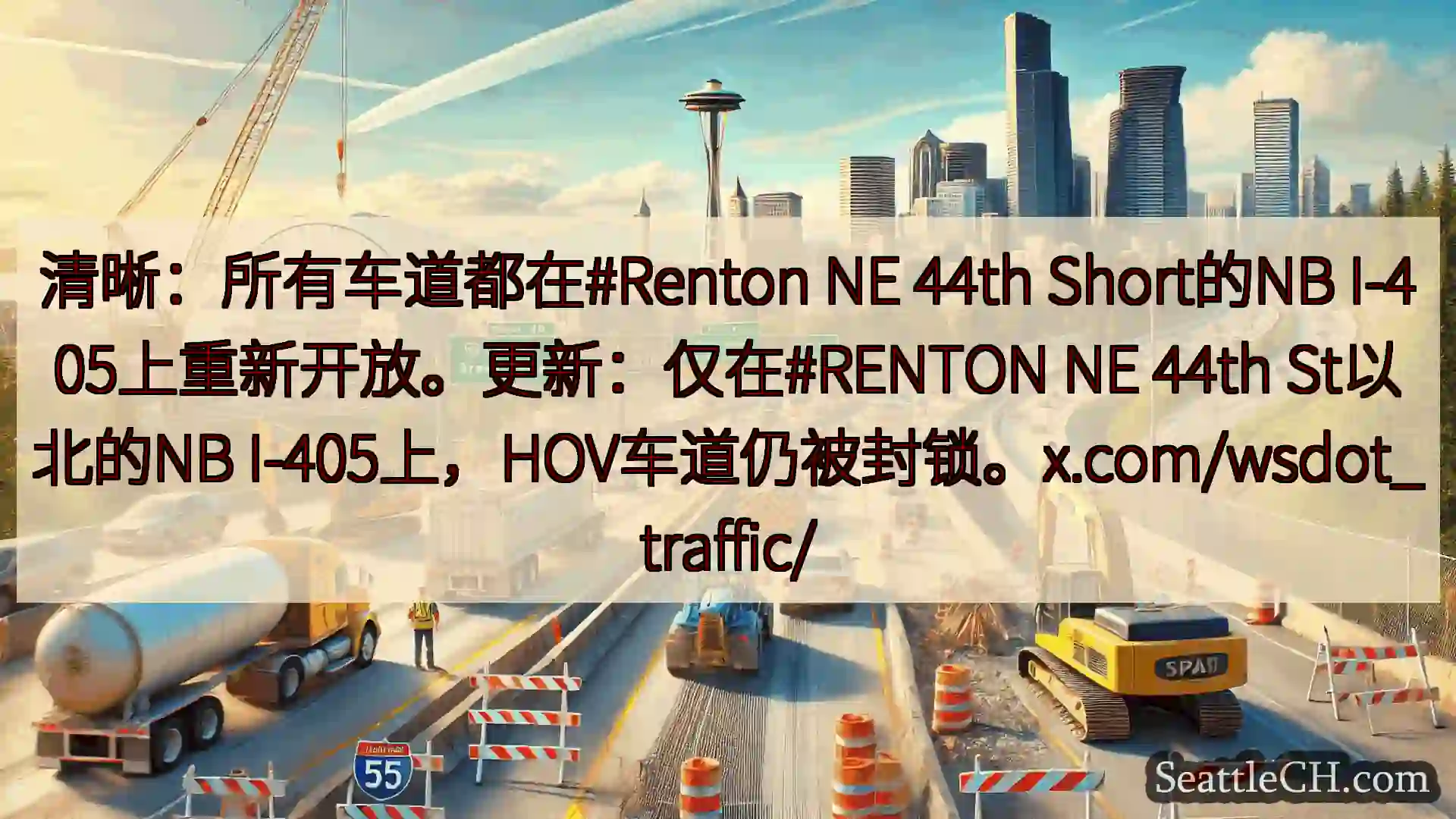 西雅图交通新闻 清晰：所有车道都在#Renton NE 44th Short的NB
