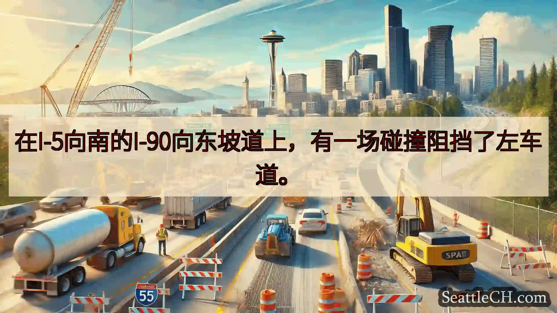 西雅图交通新闻 在I-5向南的I-90向东坡道上，有一场碰撞阻挡了左车道。