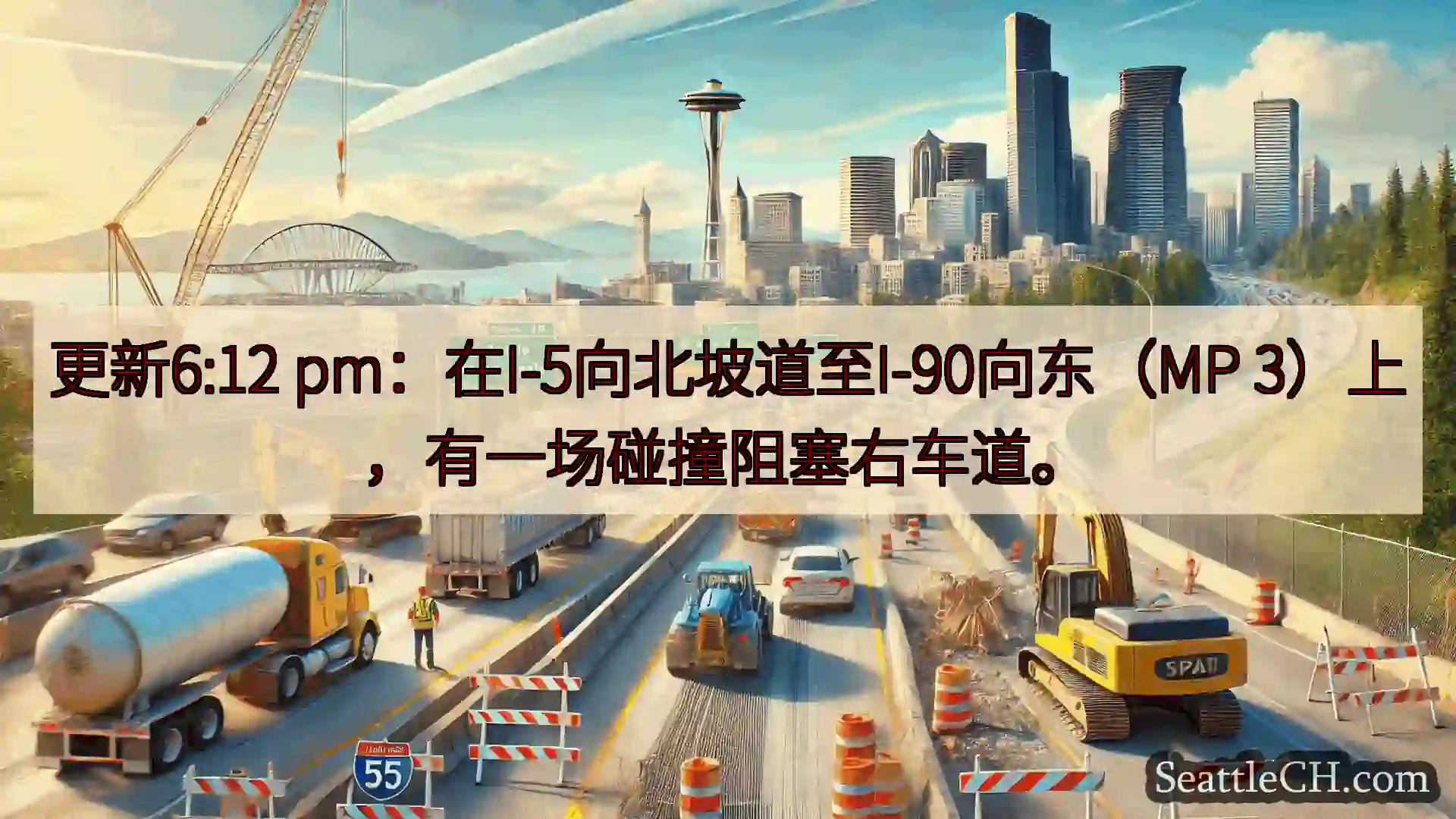 西雅图交通新闻 更新6:12 pm：在I-5向北坡道至I-90向东（MP