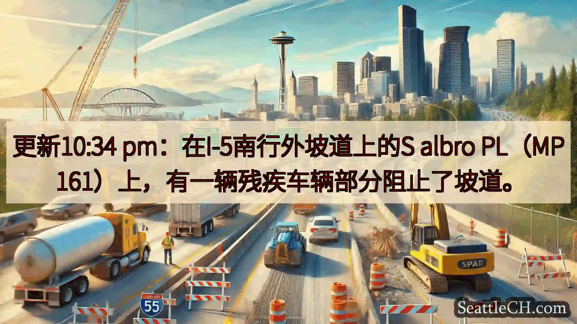 西雅图交通新闻 更新10:34 pm：在I-5南行外坡道上的S albro