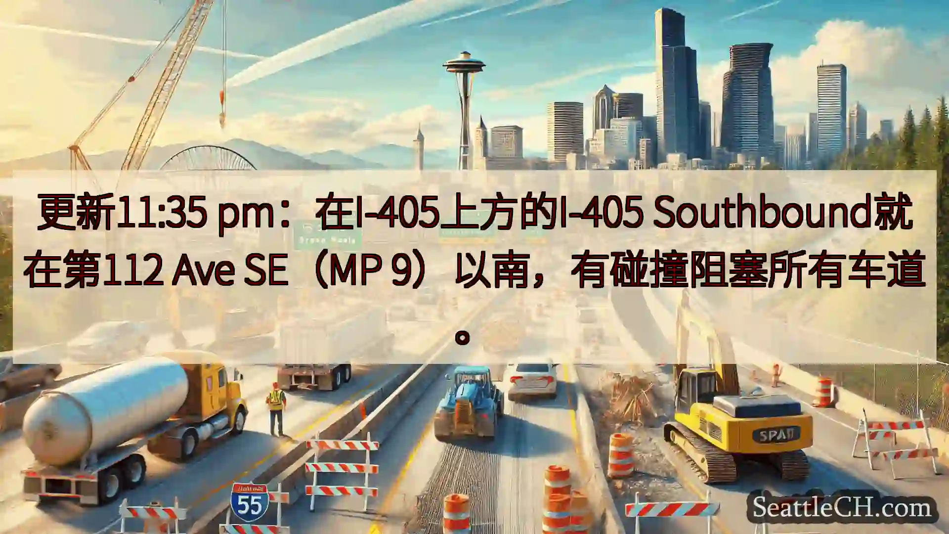 西雅图交通新闻 更新11:35 pm：在I-405上方的I-405