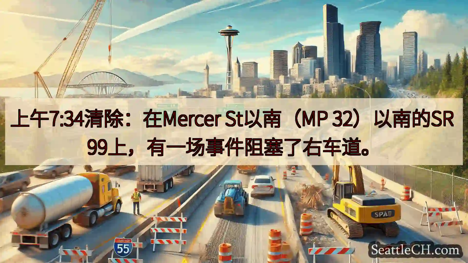 西雅图交通新闻 上午7:34清除：在Mercer St以南（MP 32）以南的SR