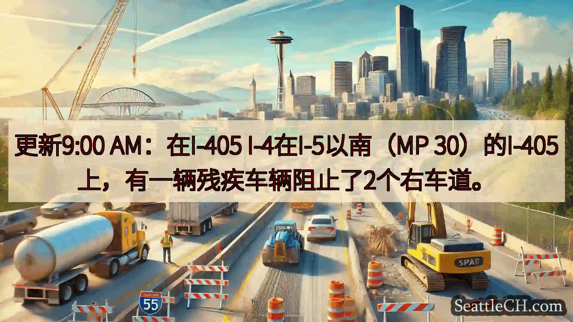 西雅图交通新闻 更新9:00 AM：在I-405 I-4在I-5以南（MP