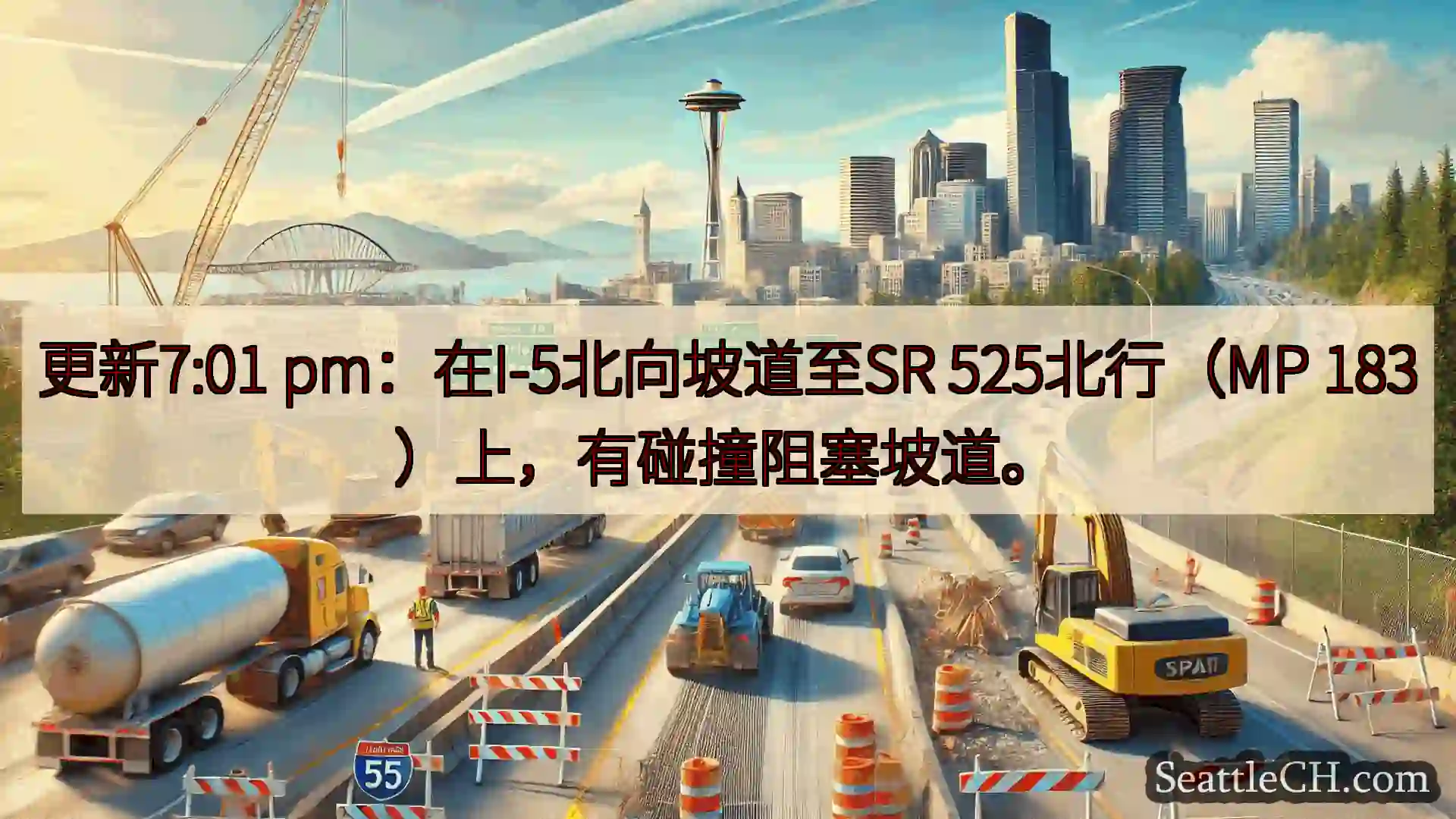 西雅图交通新闻 更新7:01 pm：在I-5北向坡道至SR 525北行（MP