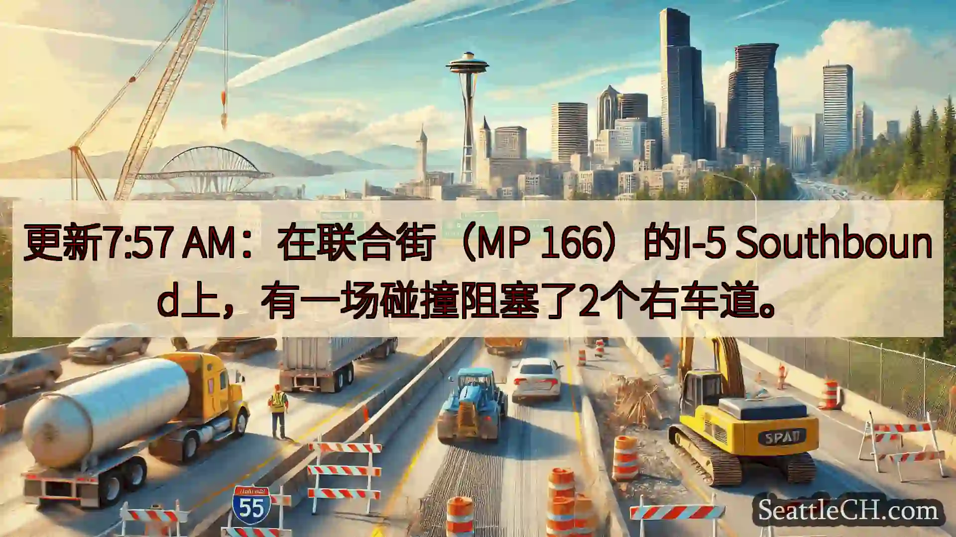 西雅图交通新闻 更新7:57 AM：在联合街（MP 166）的I-5