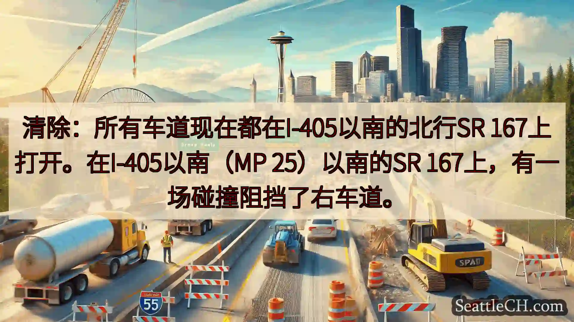 西雅图交通新闻 清除：所有车道现在都在I-405以南的北行SR
