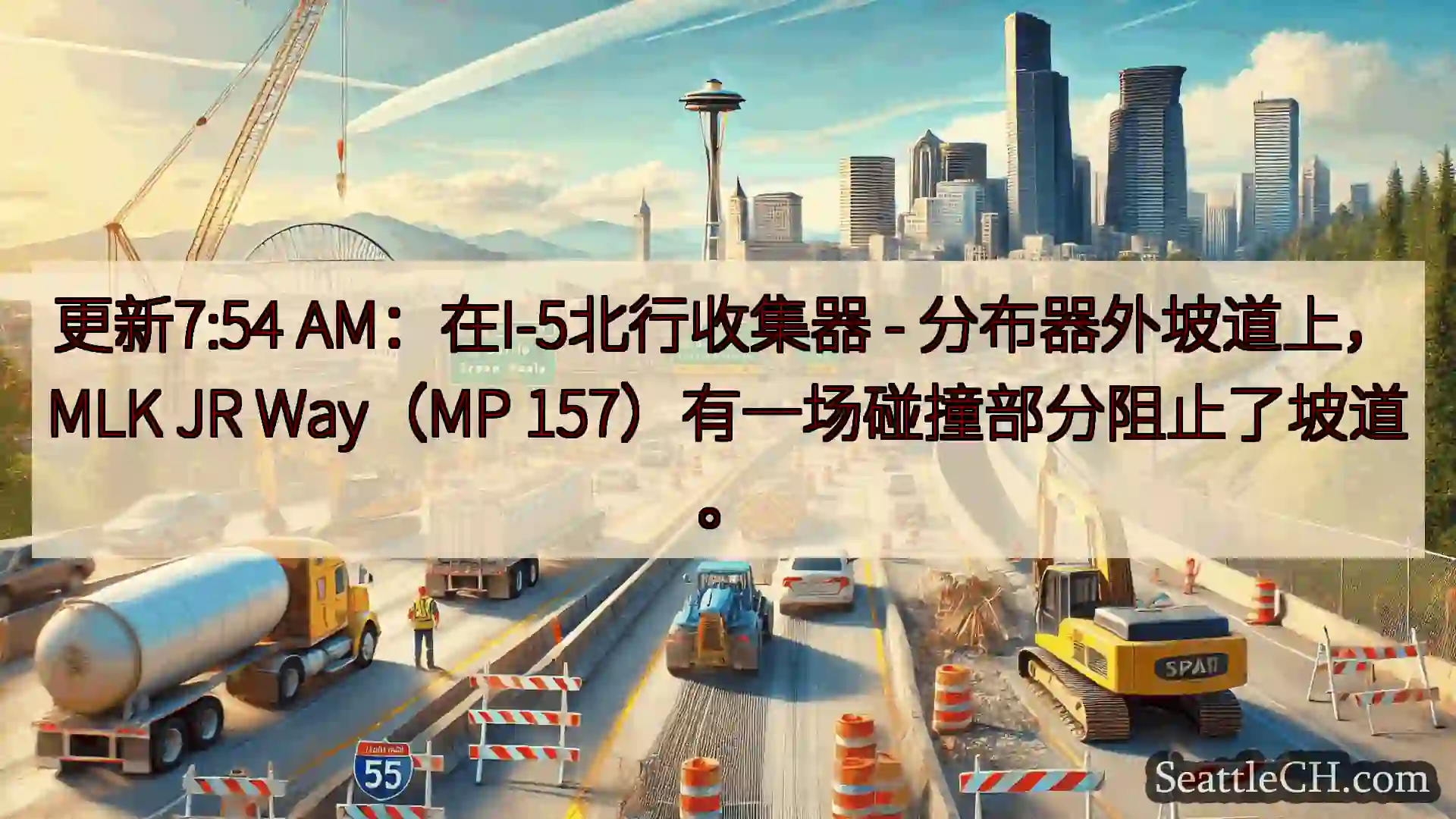 西雅图交通新闻 更新7:54 AM：在I-5北行收集器 - 分布器外坡道上，MLK