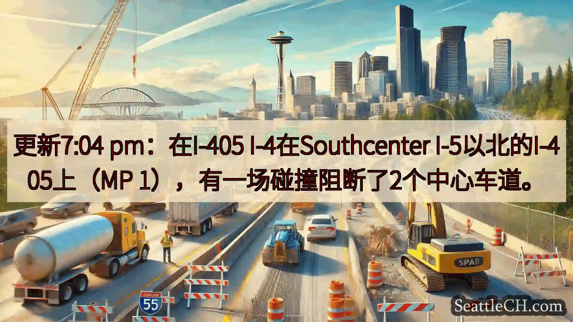 西雅图交通新闻 更新7:04 pm：在I-405 I-4在Southcenter