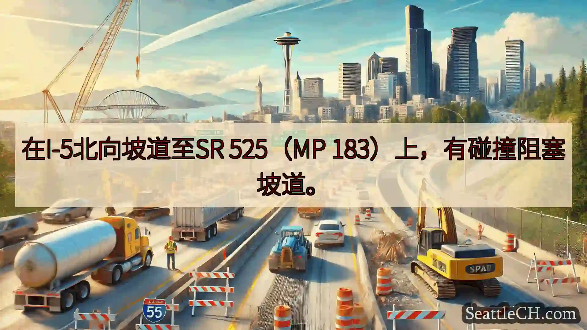 西雅图交通新闻 在I-5北向坡道至SR 525（MP 183）上，有碰撞阻塞坡道。