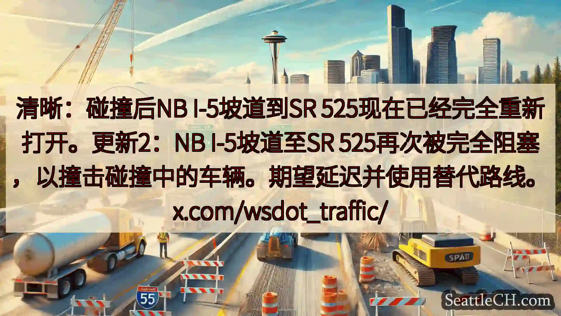 西雅图交通新闻 清晰：碰撞后NB I-5坡道到SR