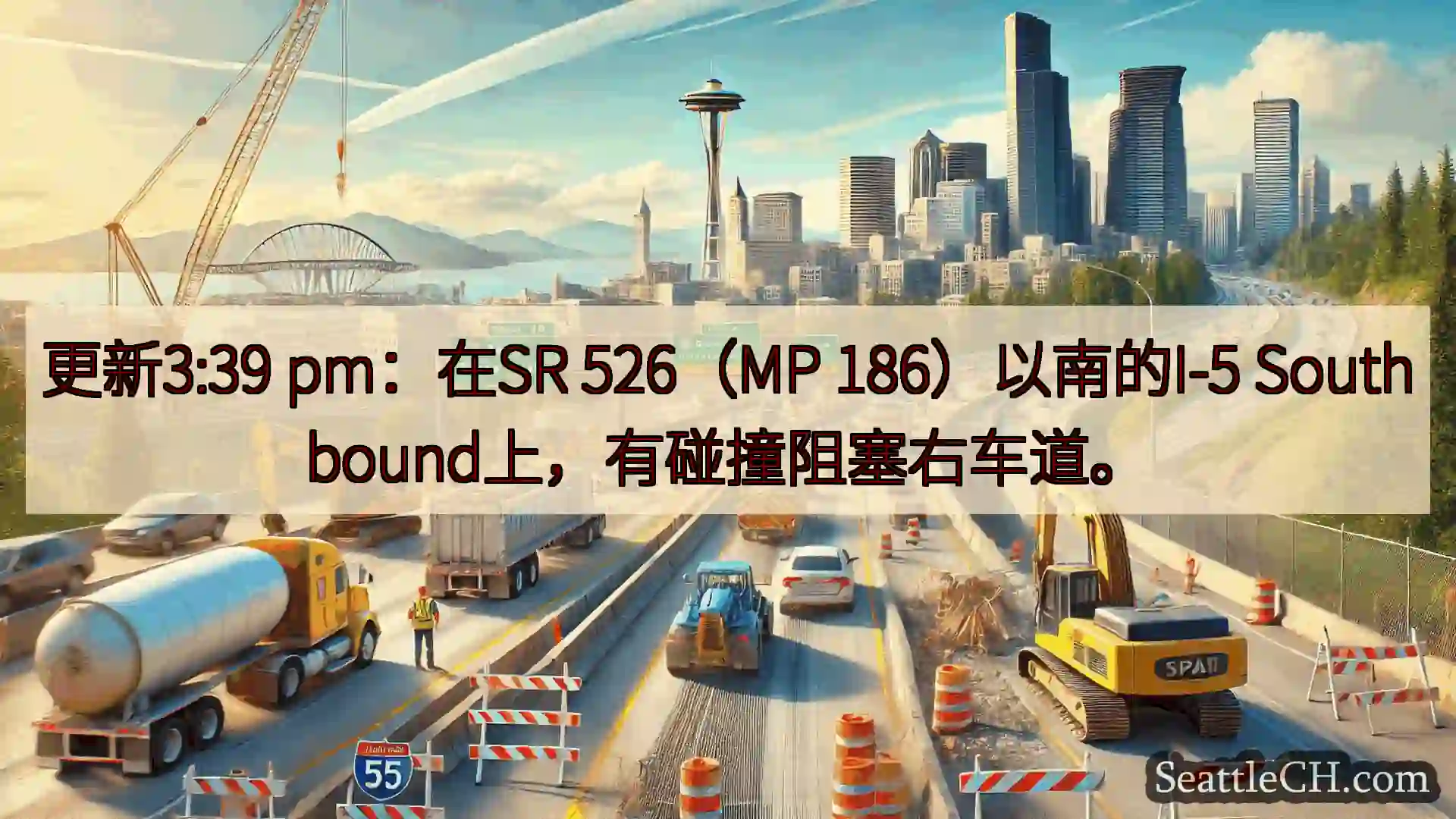 西雅图交通新闻 更新3:39 pm：在SR 526（MP 186）以南的I-5