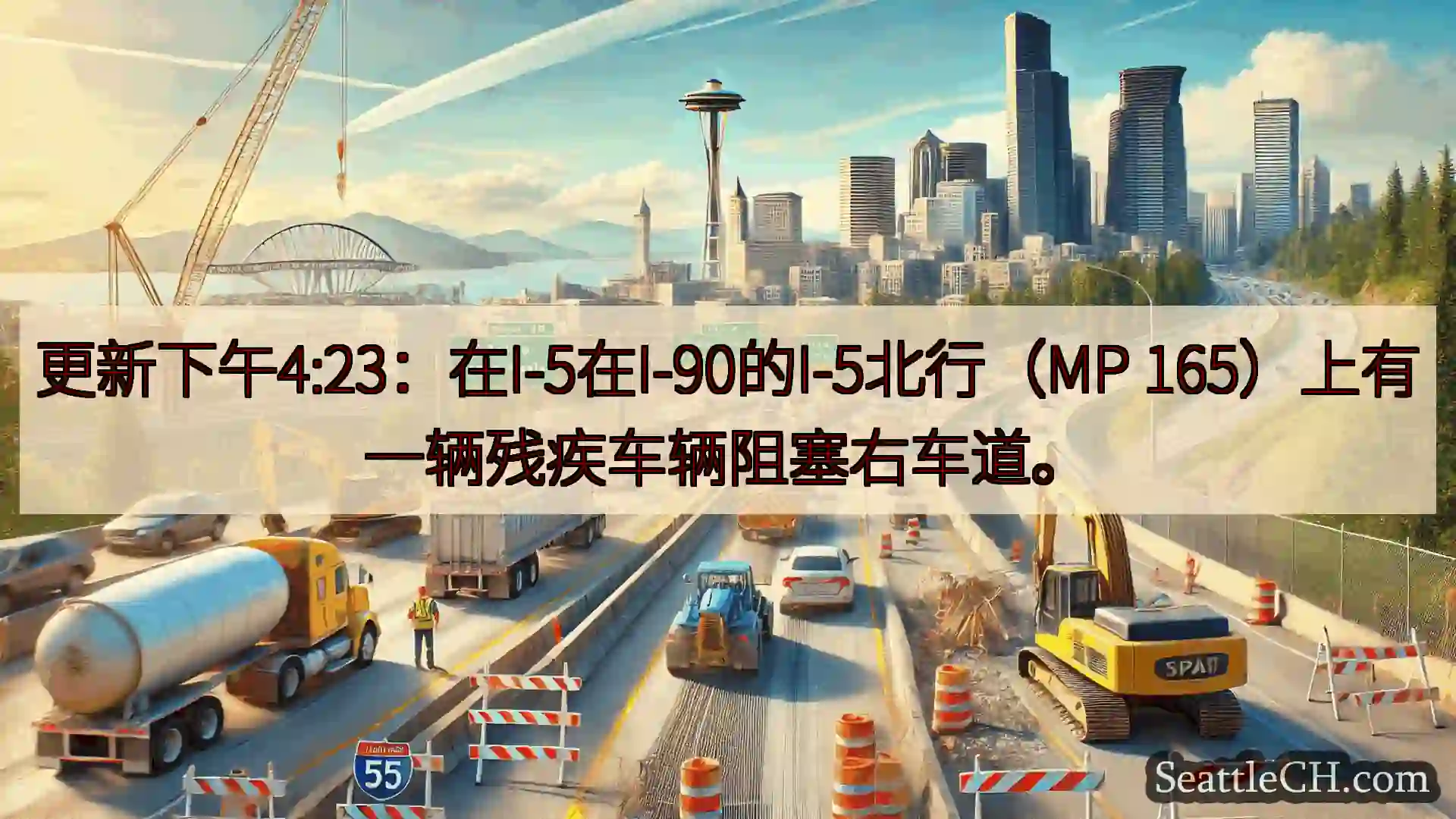 西雅图交通新闻 更新下午4:23：在I-5在I-90的I-5北行（MP
