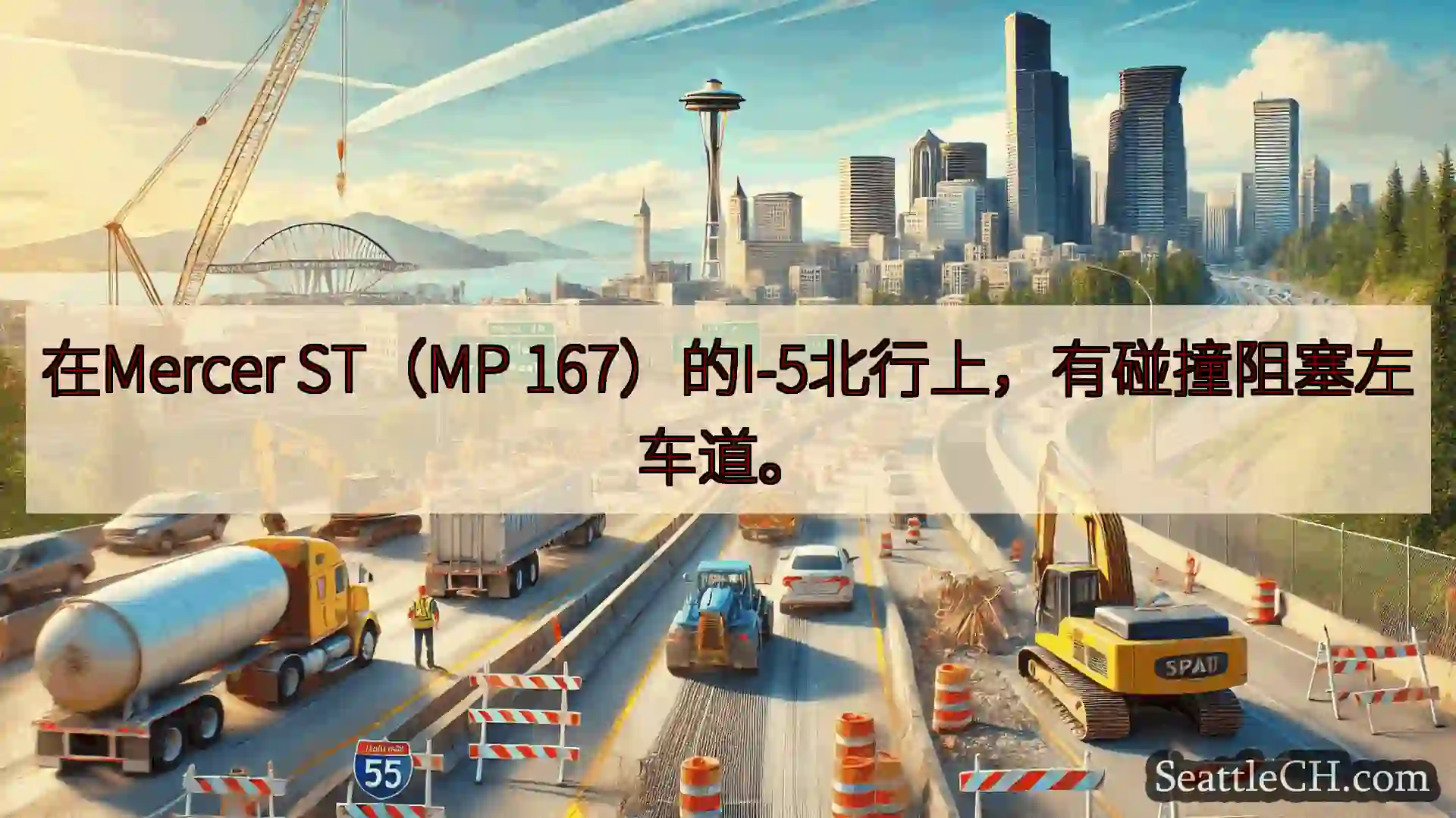 西雅图交通新闻 在Mercer ST（MP 167）的I-5北行上，有碰撞阻塞左车道。