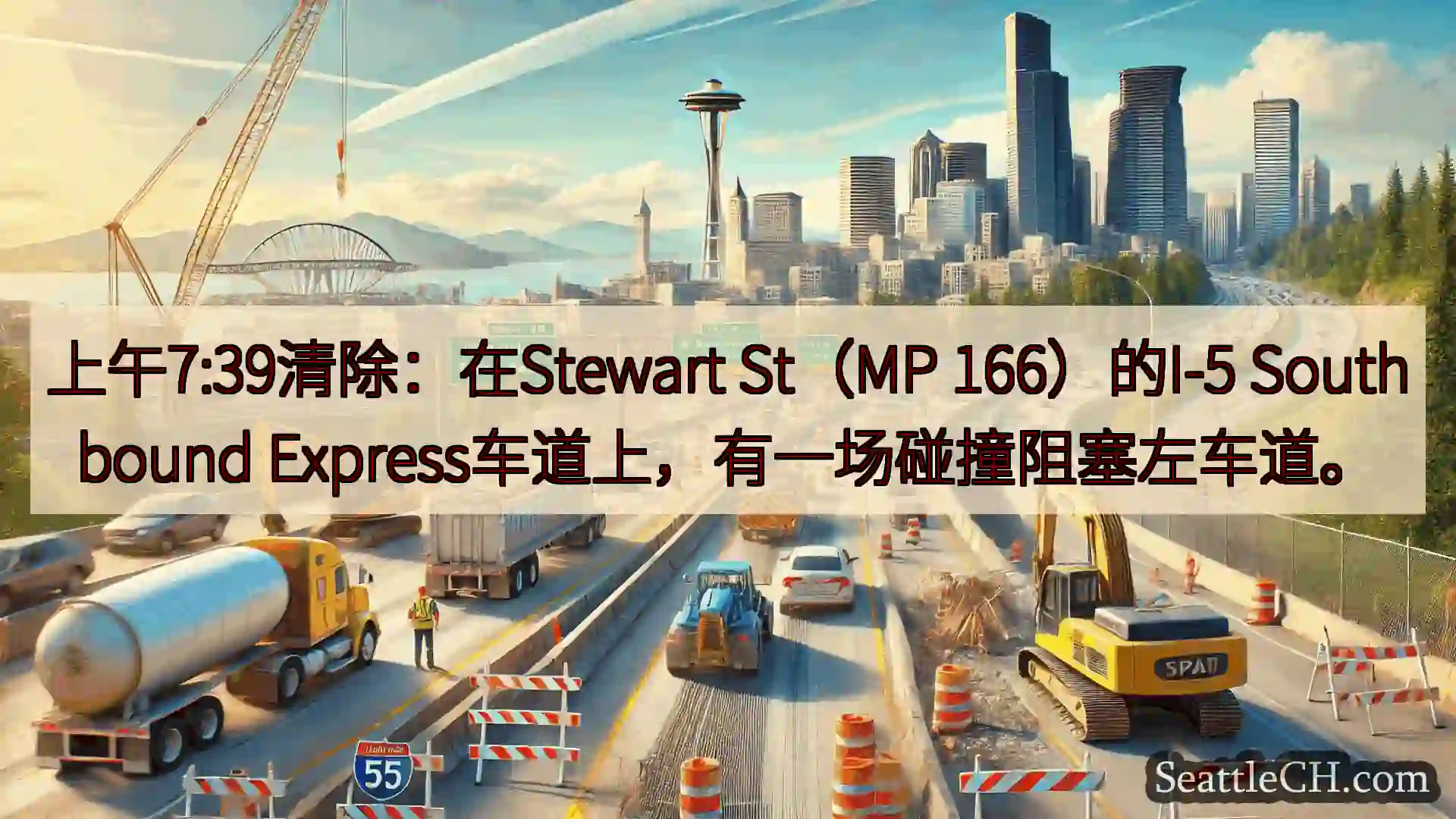 西雅图交通新闻 上午7:39清除：在Stewart St（MP 166）的I-5