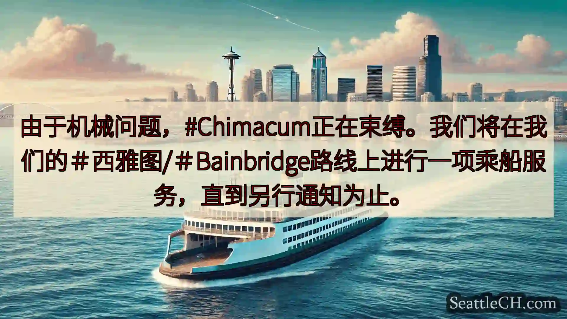 西雅图渡轮新闻 由于机械问题，#Chimacum正在束缚。我们将在我们的＃西雅图/＃B