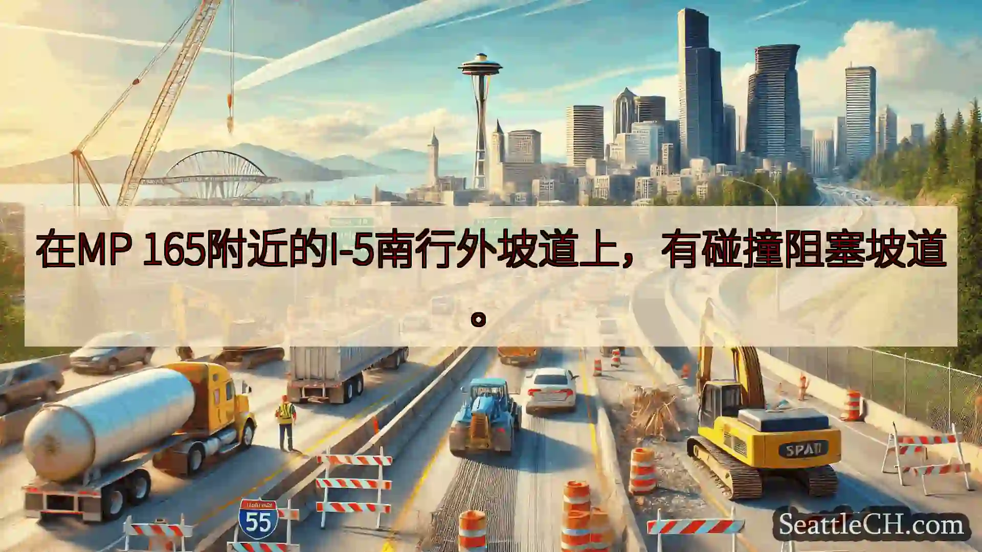 西雅图交通新闻 在MP 165附近的I-5南行外坡道上，有碰撞阻塞坡道。