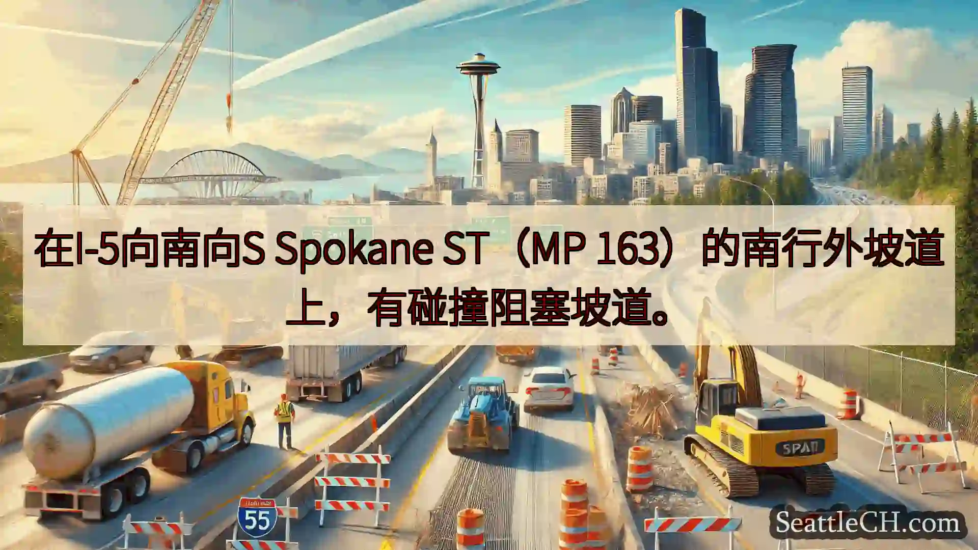 西雅图交通新闻 在I-5向南向S Spokane ST（MP
