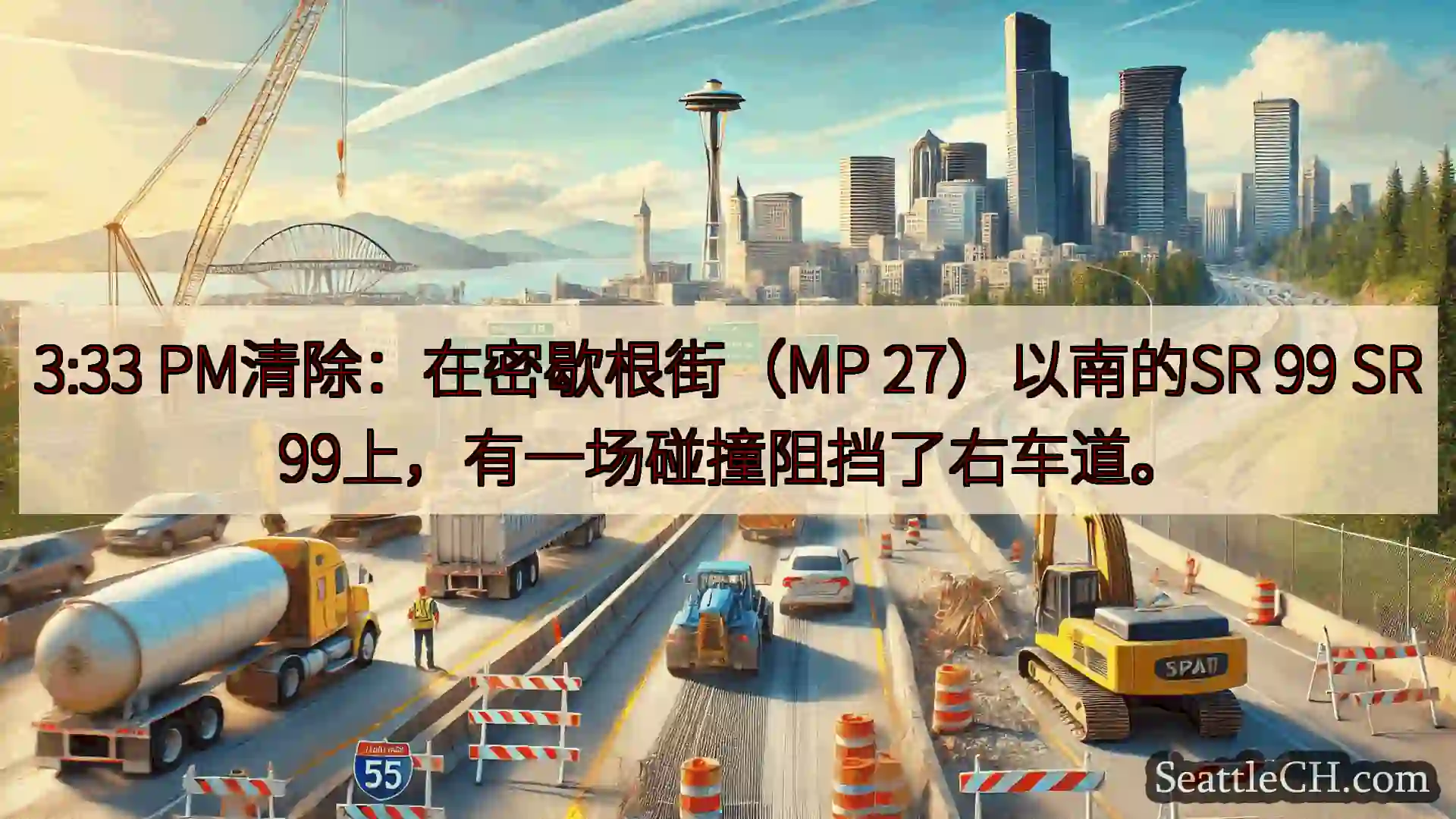 西雅图交通新闻 3:33 PM清除：在密歇根街（MP 27）以南的SR 99 SR