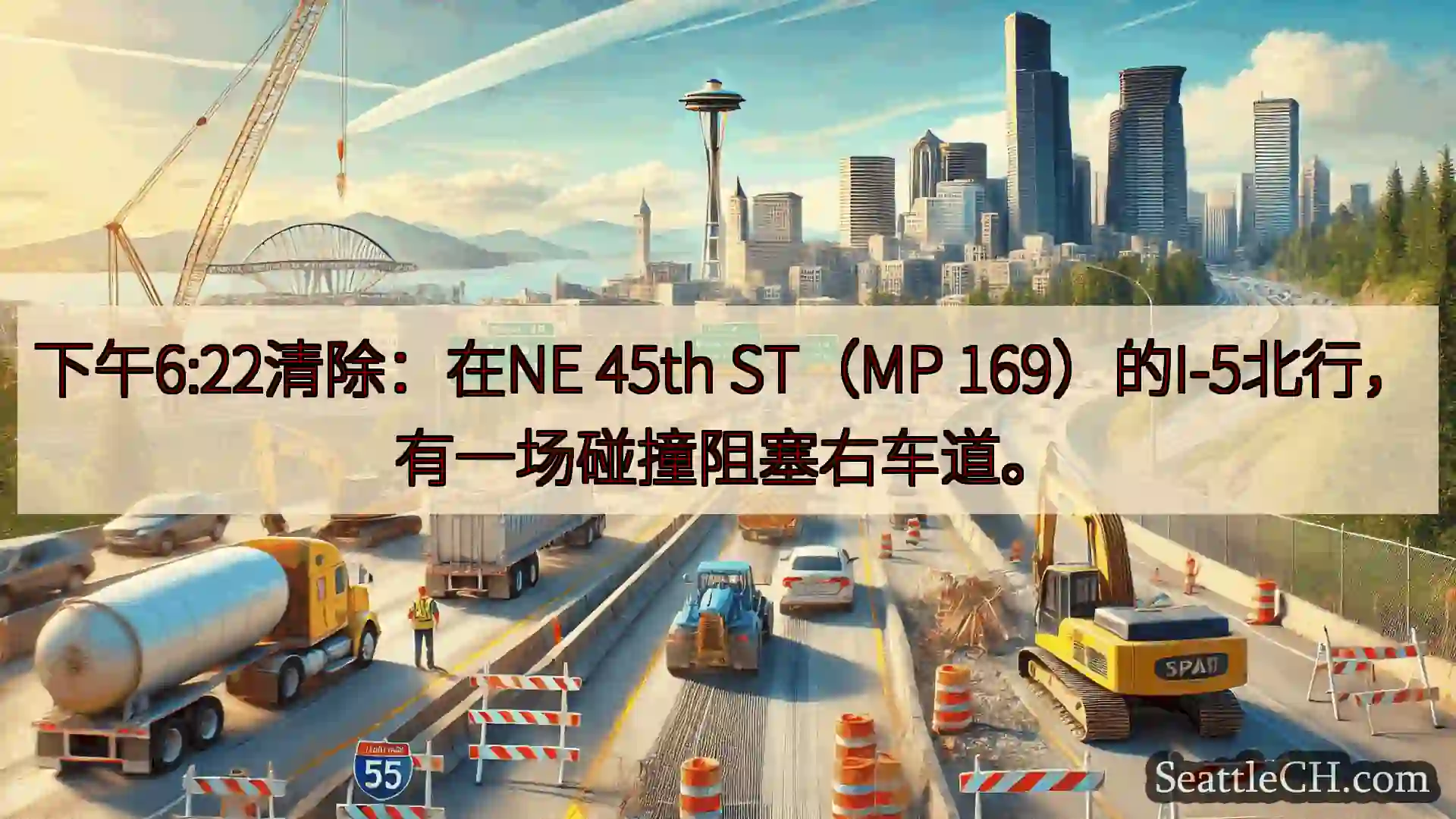 西雅图交通新闻 下午6:22清除：在NE 45th ST（MP