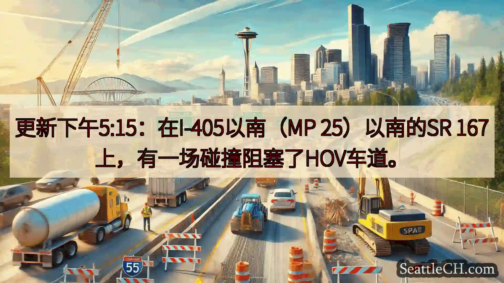 西雅图交通新闻 更新下午5:15：在I-405以南（MP 25）以南的SR