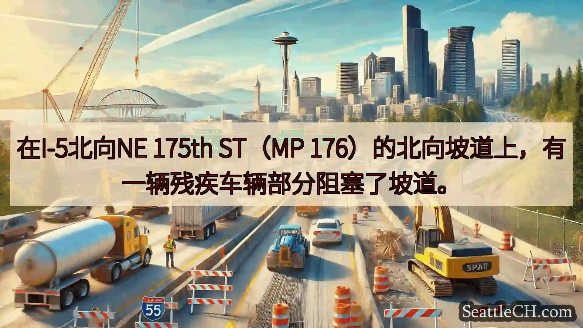 西雅图交通新闻 在I-5北向NE 175th ST（MP