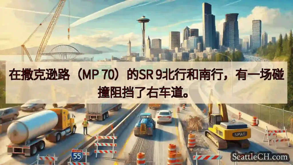 西雅图交通新闻 在撒克逊路（MP 70）的SR 9北行和南行，有一场碰撞阻挡了右车道。