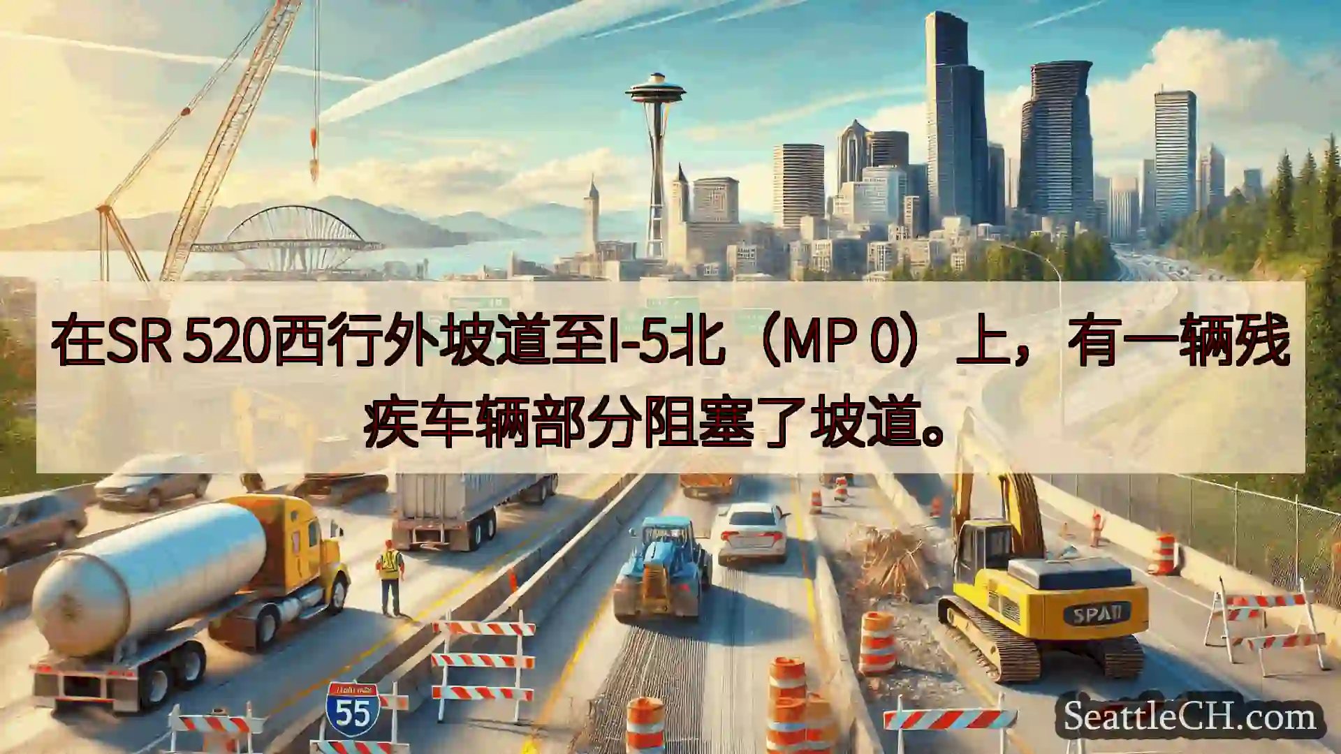 西雅图交通新闻 在SR 520西行外坡道至I-5北（MP