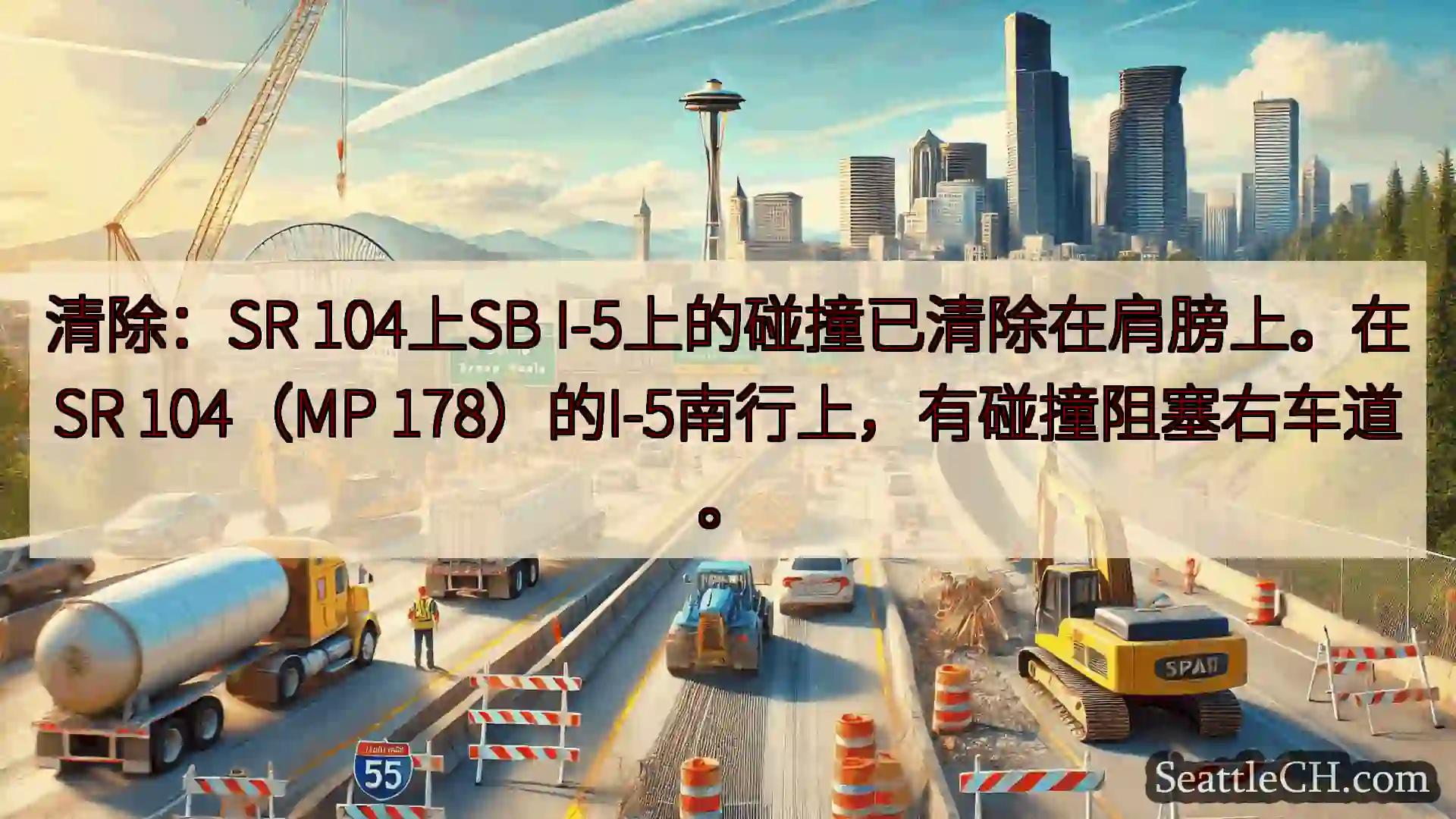 西雅图交通新闻 清除：SR 104上SB I-5上的碰撞已清除在肩膀上。在SR