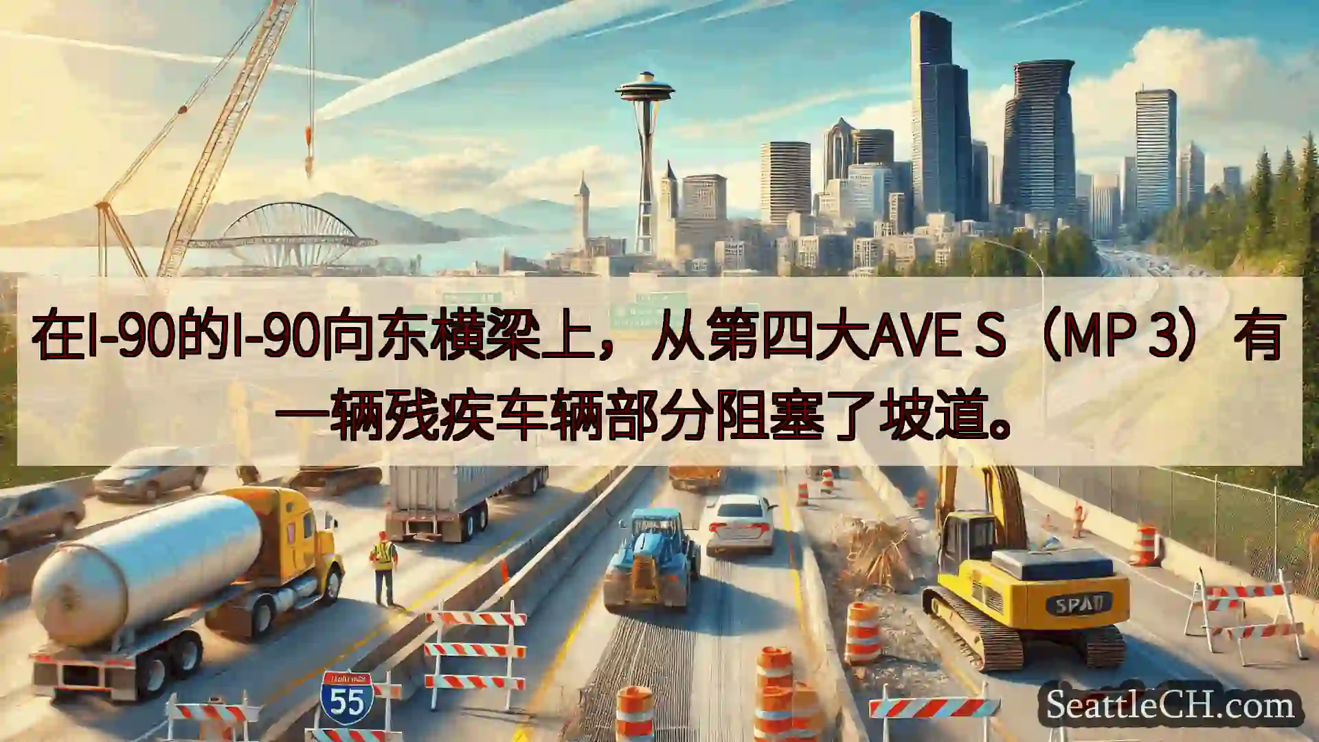 西雅图交通新闻 在I-90的I-90向东横梁上，从第四大AVE S（MP