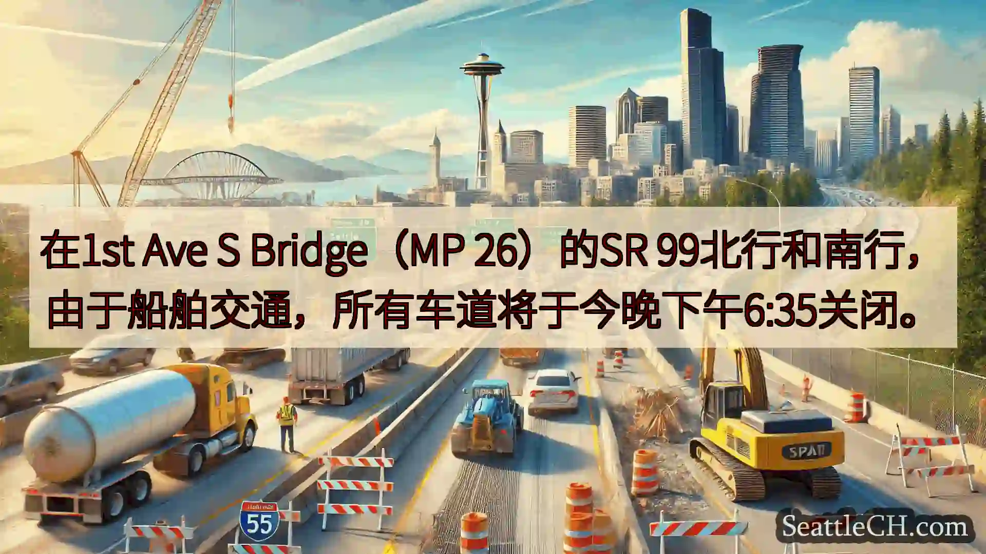 西雅图交通新闻 在1st Ave S Bridge（MP 26）的SR