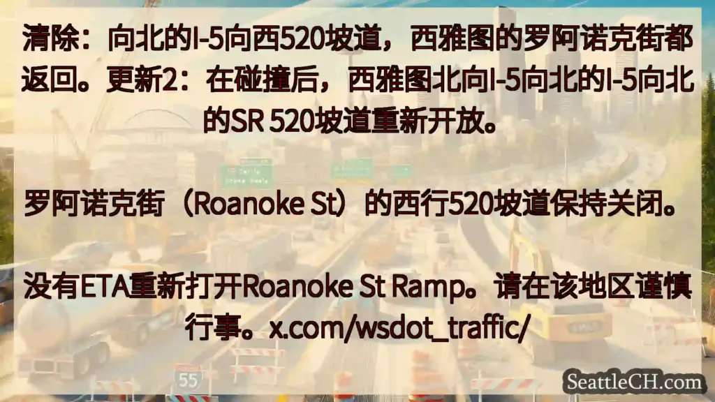 西雅图交通新闻 清除：向北的I-5向西520坡道，西雅图的罗阿诺克街都返回。更新2：在