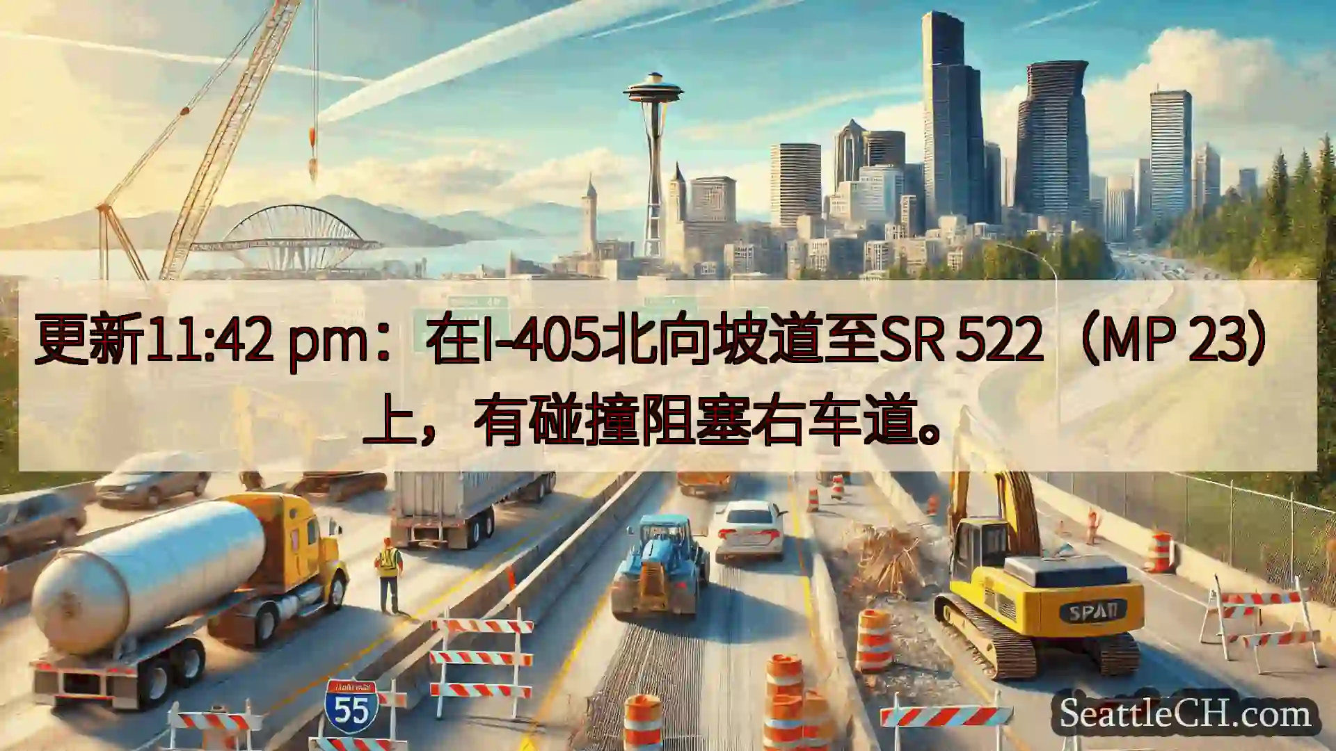西雅图交通新闻 更新11:42 pm：在I-405北向坡道至SR 522（MP